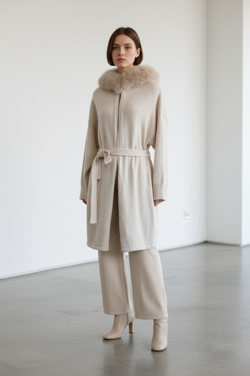 Cashmere Wrap Cardigan with Fox Fur