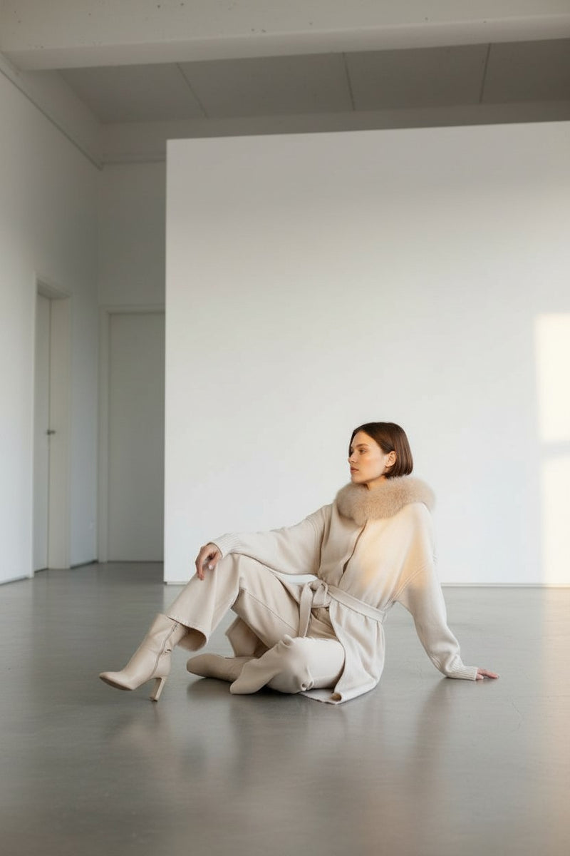 Cashmere Wrap Cardigan with Fox Fur