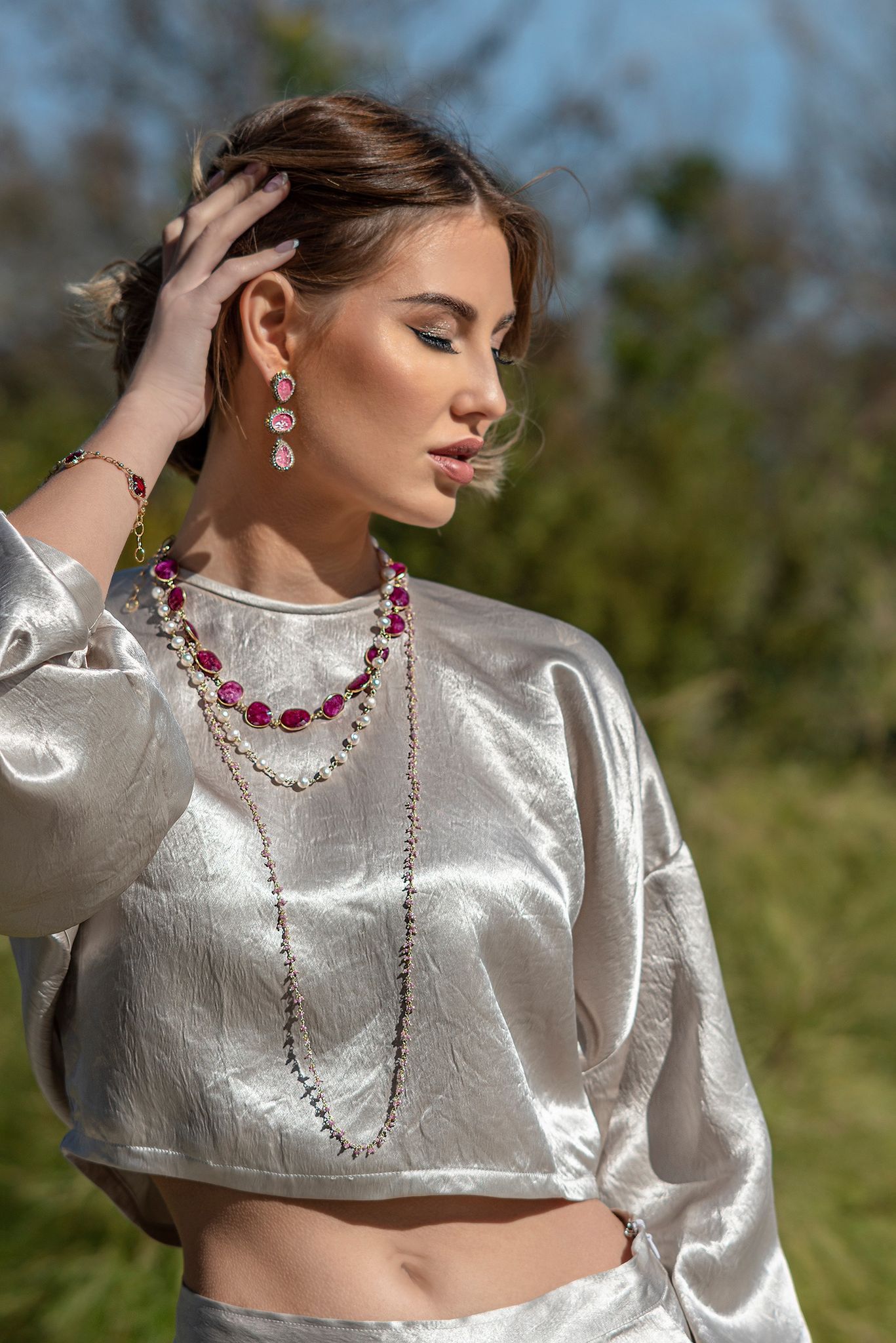 Le Réussi® Fashion -Sophie Beige Crop Top is made from Japanese silk, a luxury and sustainable fabric.