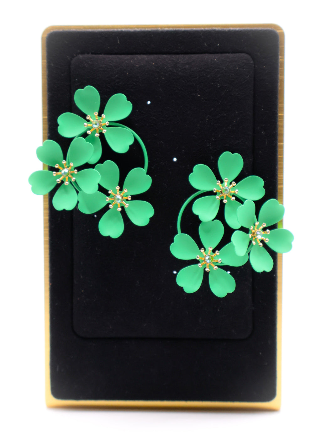 Le Réussi® Green Blooms Earrings – luxury green floral statement earrings for women, elegant fashion jewelry for special occasions.
