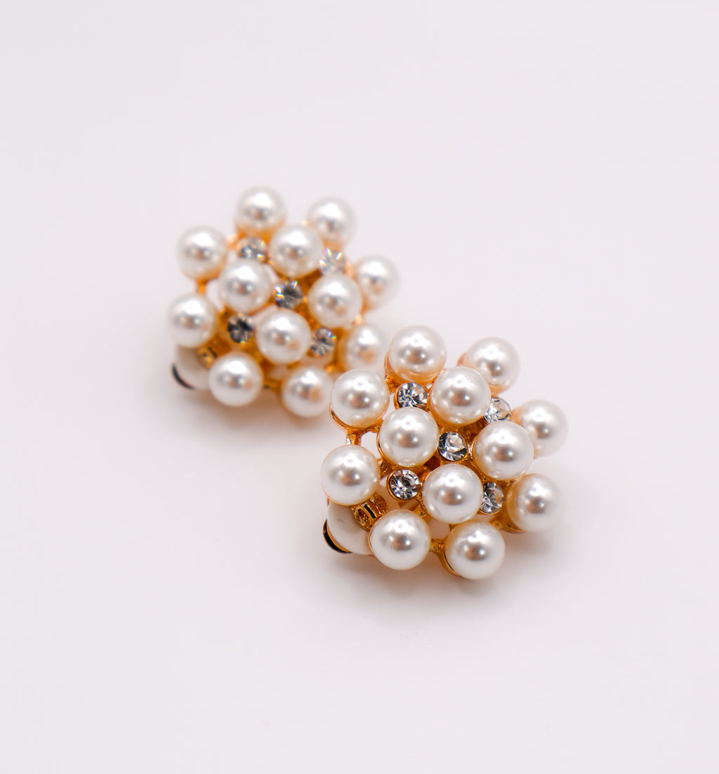 Le Réussi® Pearly Floral Elegance Clip-On Earrings with delicate pearl flower design