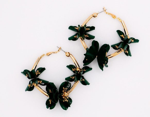 Le Réussi® Floral Luxe Hoops with elegant gold flower design and statement hoop style