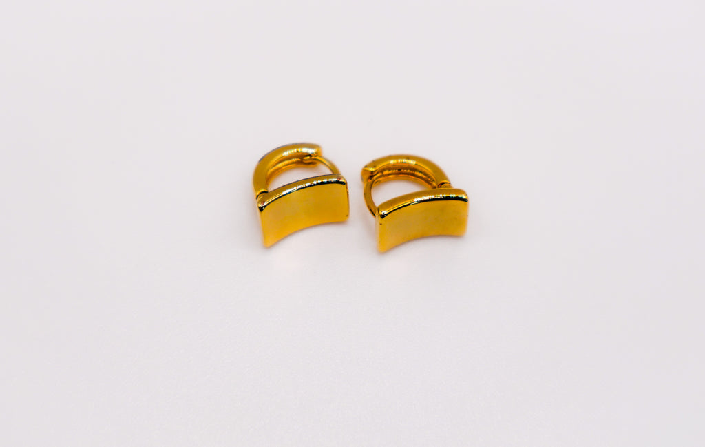 Golden Lock Rectangle Earrings – elegant gold-plated statement earrings for women, modern jewelry