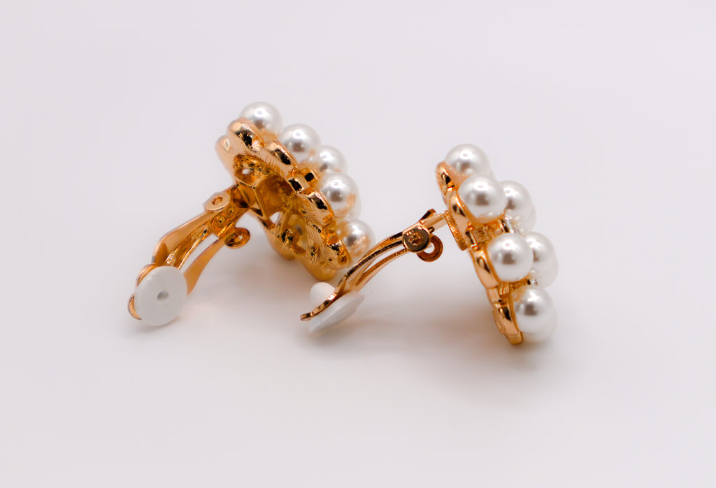 Le Réussi® Pearly Floral Elegance Clip-On Earrings with delicate pearl flower design