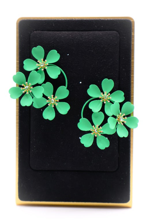 Le Réussi® Green Blooms Earrings – luxury green floral statement earrings for women, elegant fashion jewelry for special occasions.