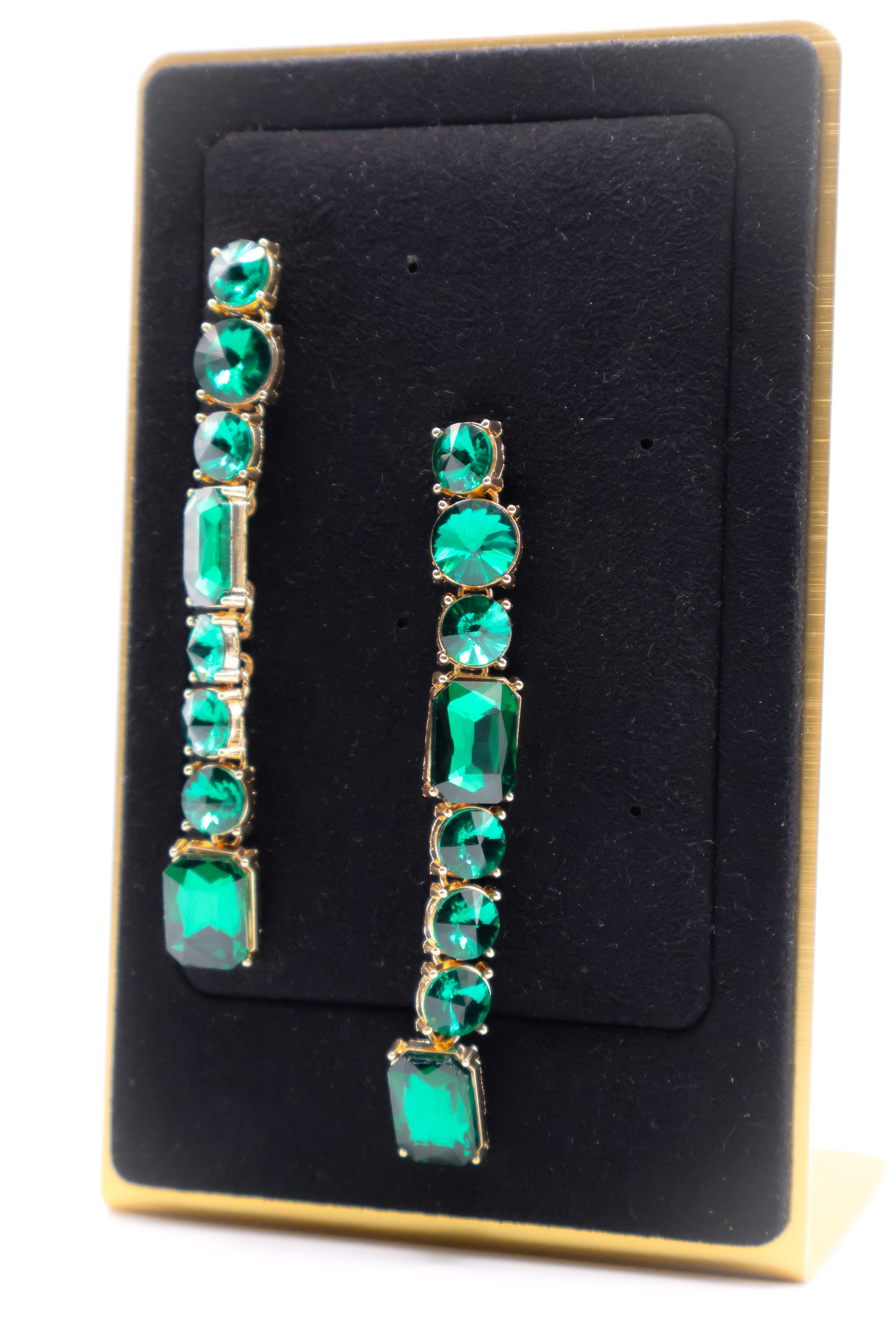 Le Réussi® Emerald Cascade Earrings – luxury green faux diamond statement earrings for women, elegant gemstone-inspired jewelry for special occasions.