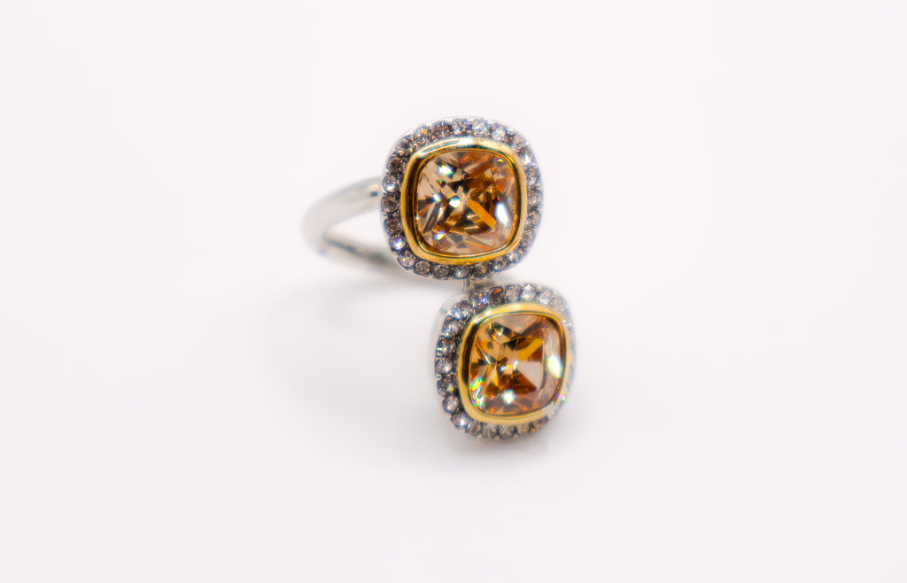 Le Réussi® Radiant Gemstone Duo Ring with two sparkling faux gemstones in elegant setting