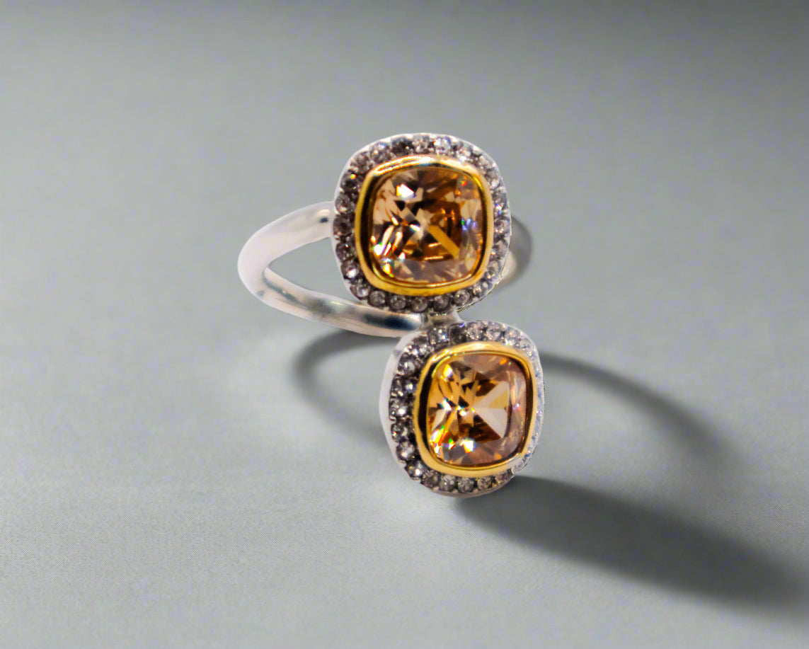 Le Réussi® Radiant Gemstone Duo Ring with two sparkling faux gemstones in elegant setting