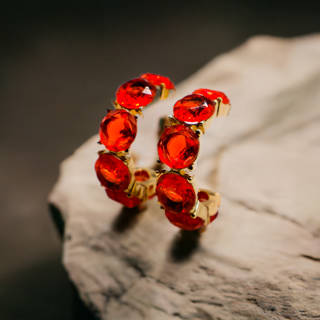 Le Réussi® Crimson Elegance Earrings – luxury red statement earrings for women, elegant fashion jewelry for evening wear and special occasions.