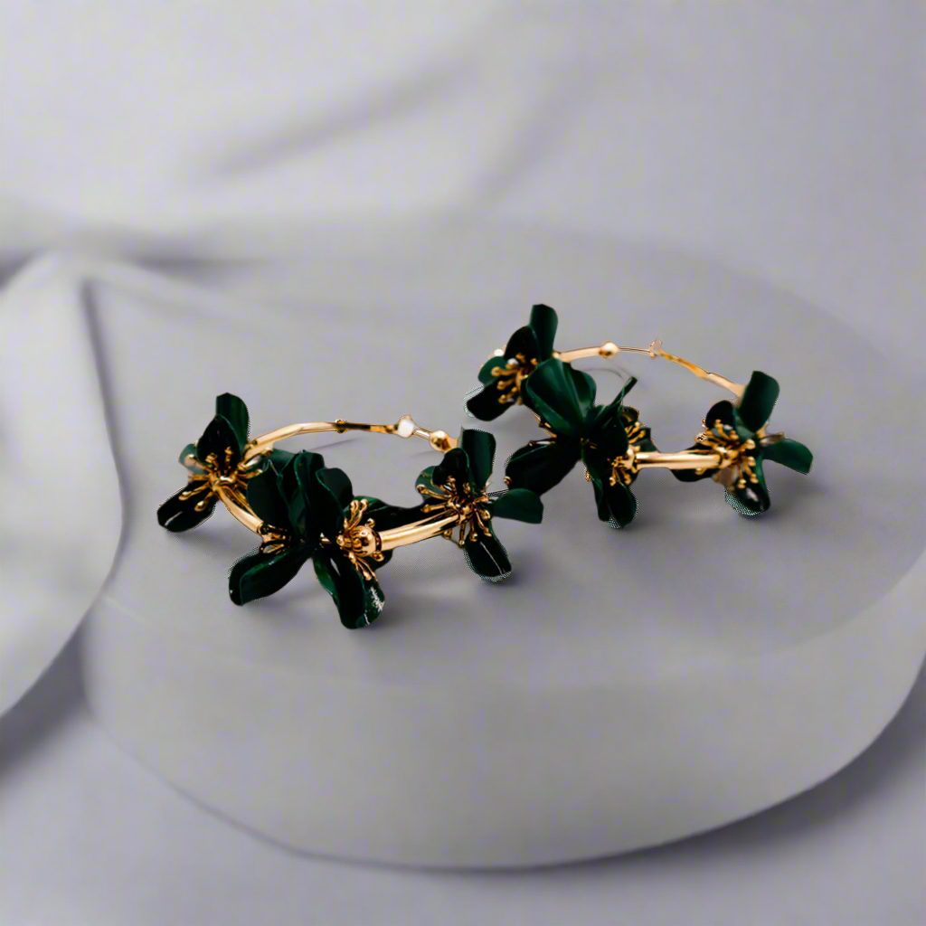 Le Réussi® Floral Luxe Hoops with elegant gold flower design and statement hoop style