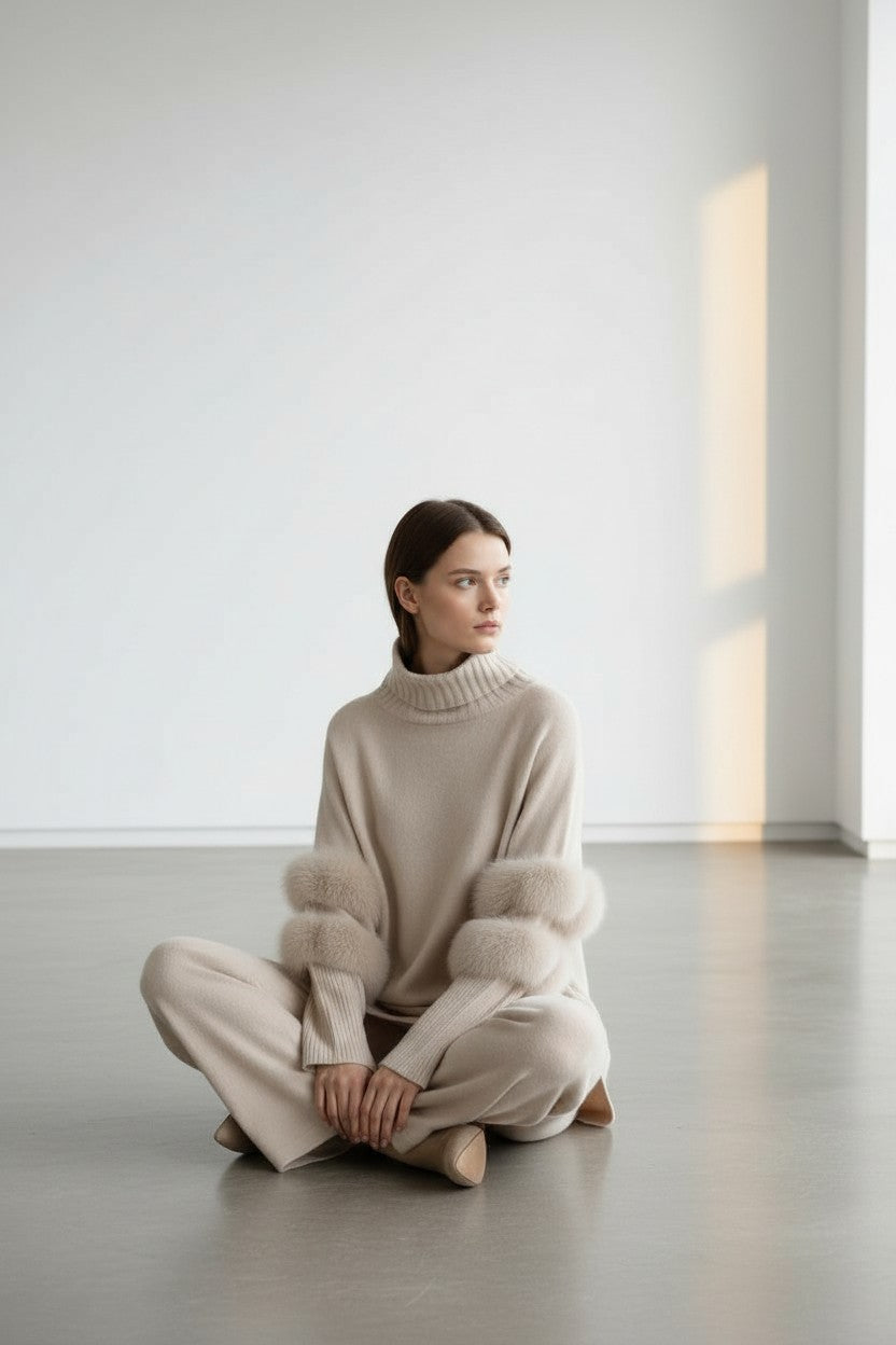 Cashmere Turtleneck with Fox Fur – Luxury Women’s Cashmere Sweater