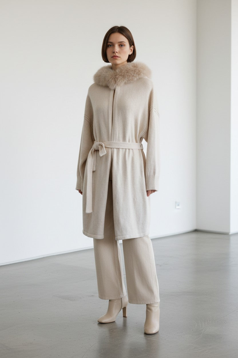 Cashmere Wrap Cardigan with Fox Fur – Cashmere Cardigan, Fur Trim