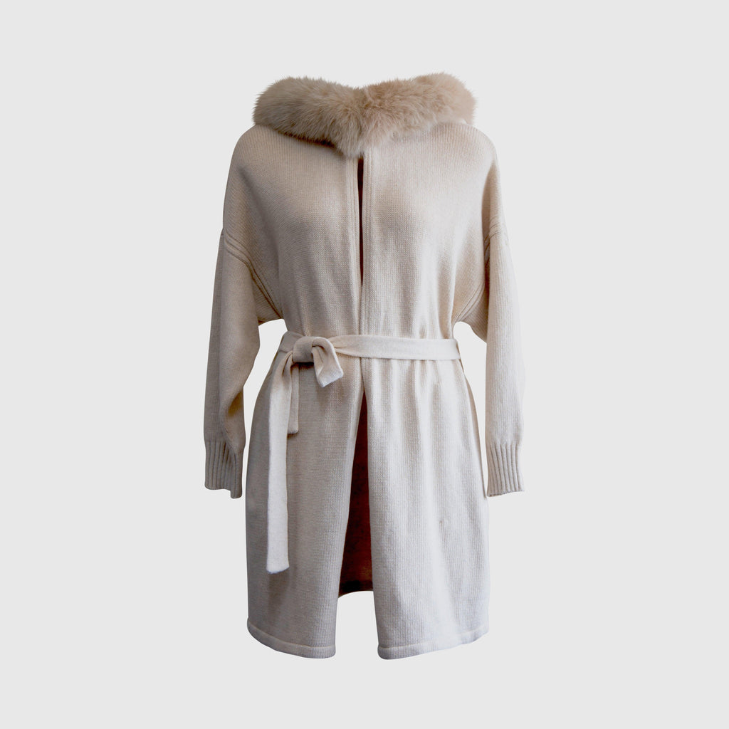 Le Réussi® Fashion-Cashmere Wrap Cardigan with Fox Fur 