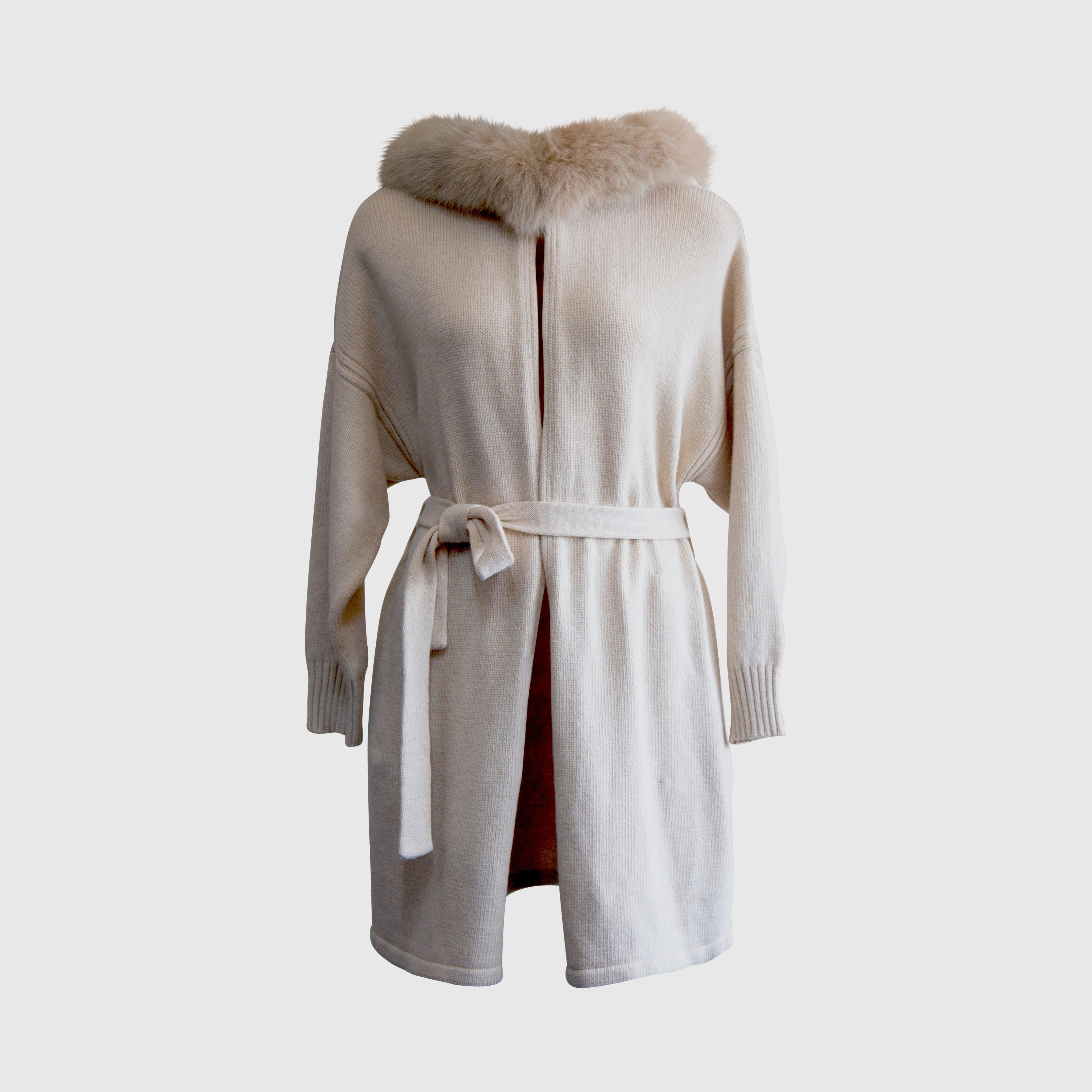 Le Réussi® Fashion-Cashmere Wrap Cardigan with Fox Fur 