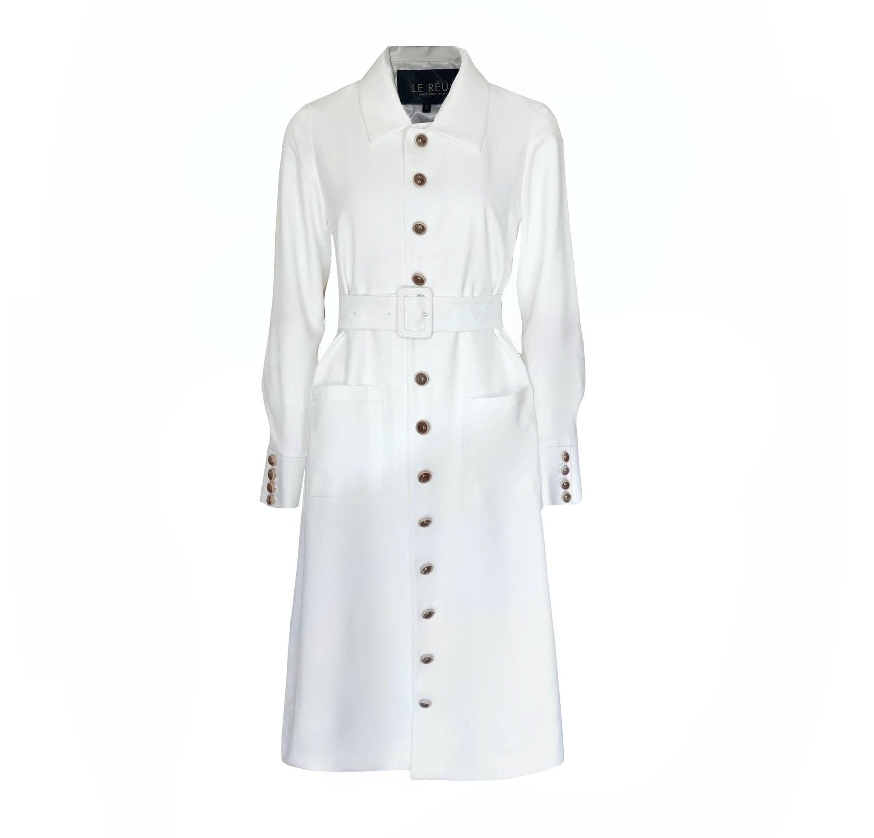 Le Réussi® Fashion - Monique White Coat an epitome of luxury and grace, tailored for timeless sophistication.