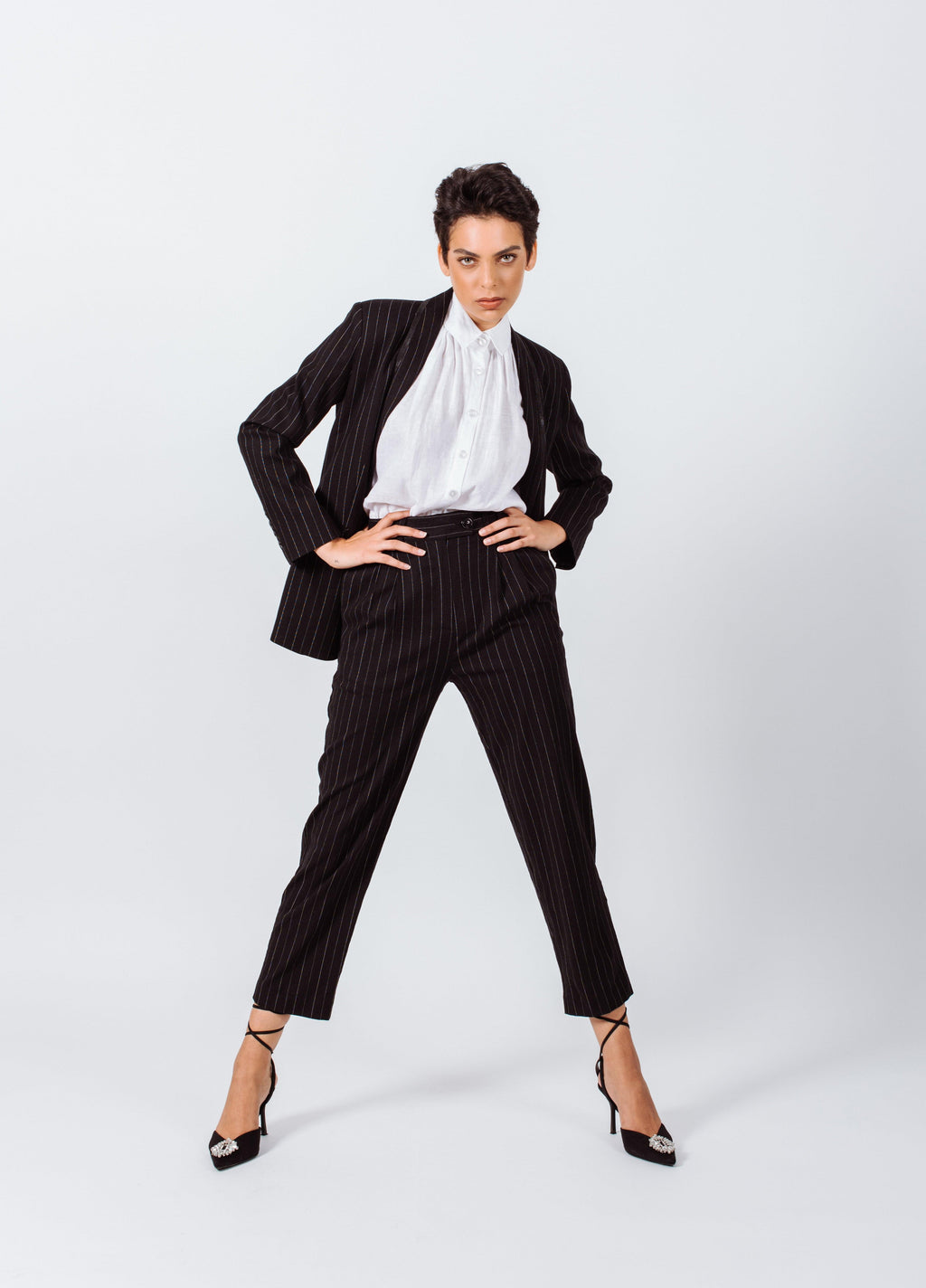Le Réussi® Fashion - Black Pinstripes Suit Pants A Luxurious Take on Timeless Power Dressing.