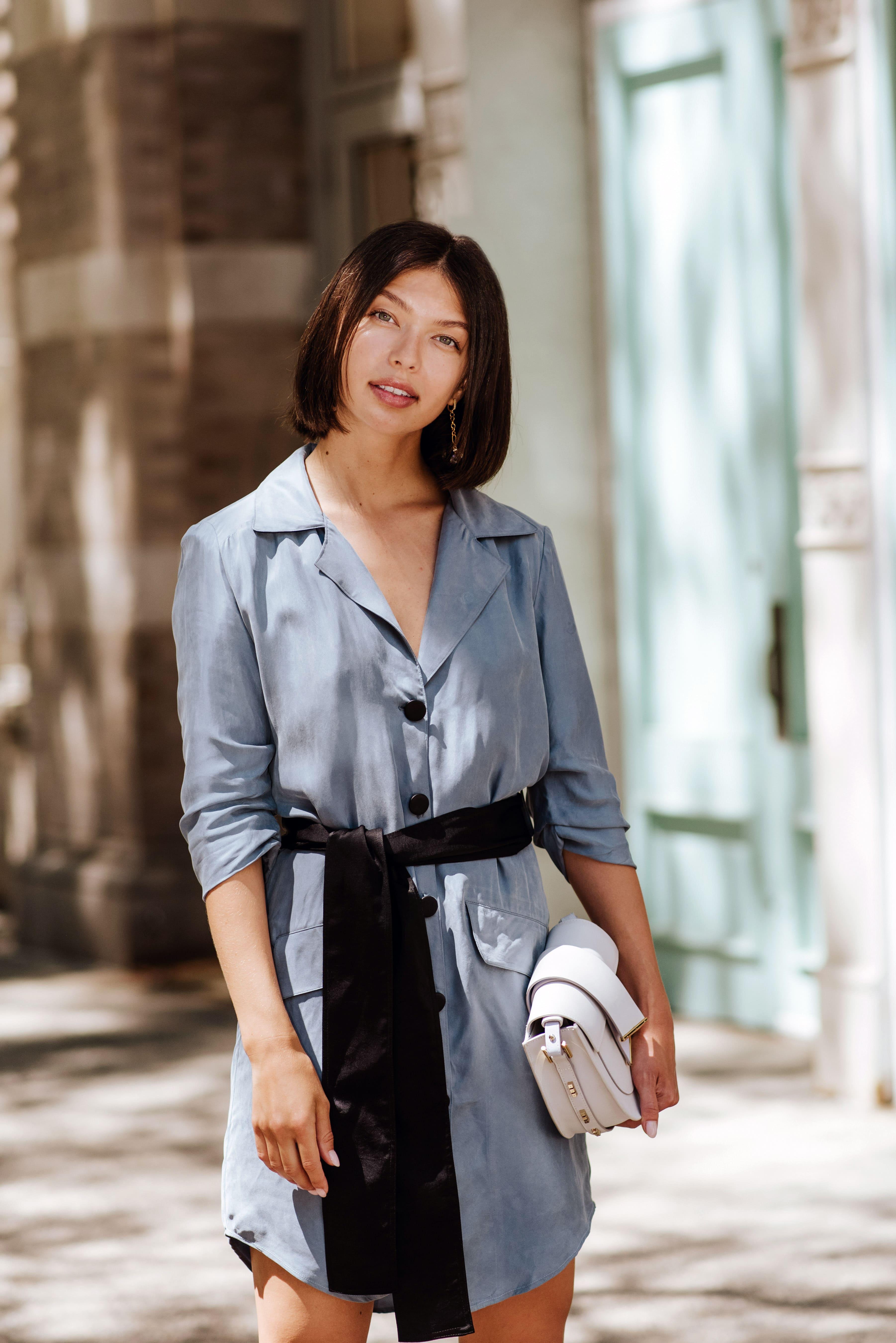 Le Réussi® Fashion - Cielo Blue Blazer Dress A Luxurious Statement of Elegance and Confidence.