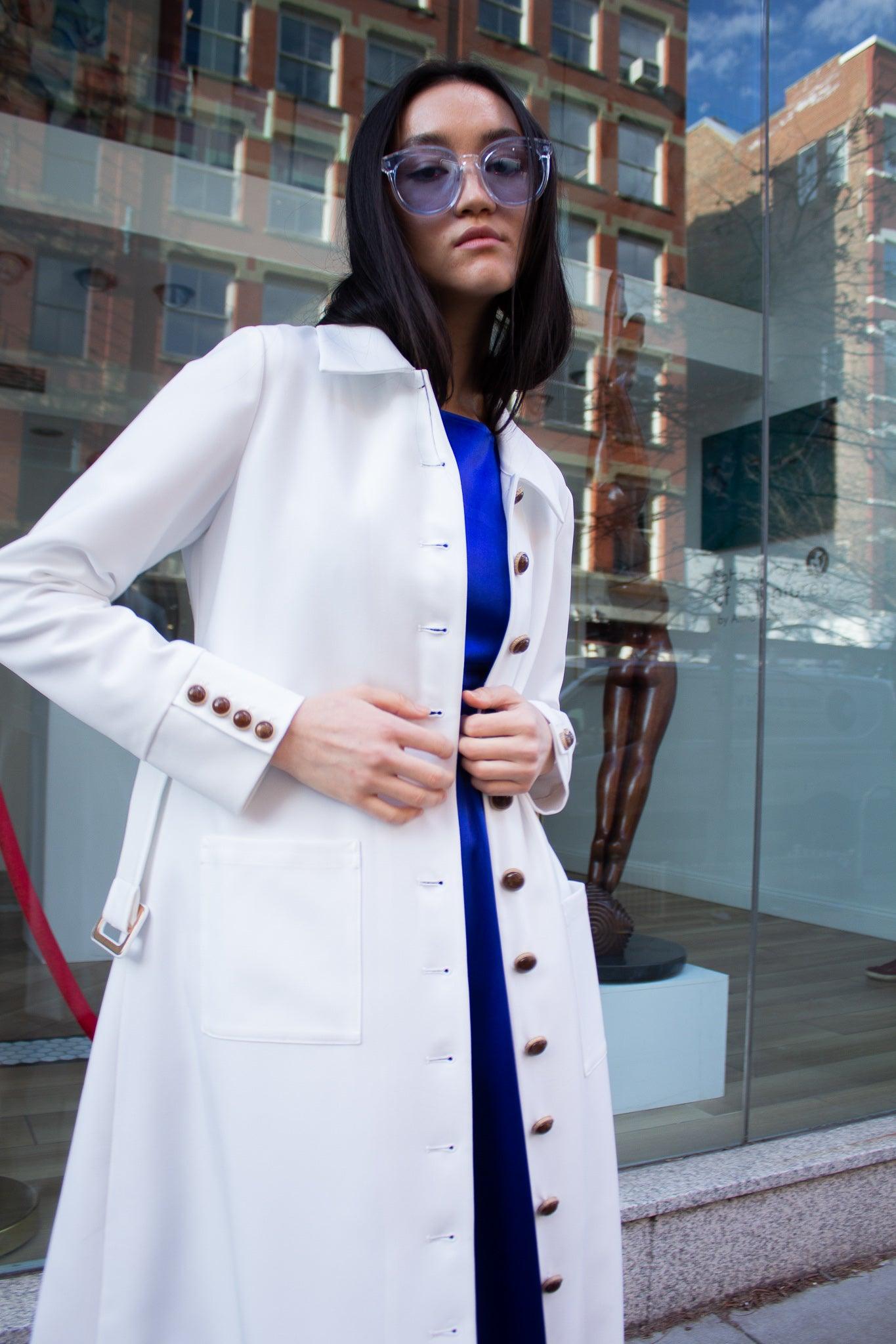 Le Réussi® Fashion - Monique White Coat an epitome of luxury and grace, tailored for timeless sophistication.