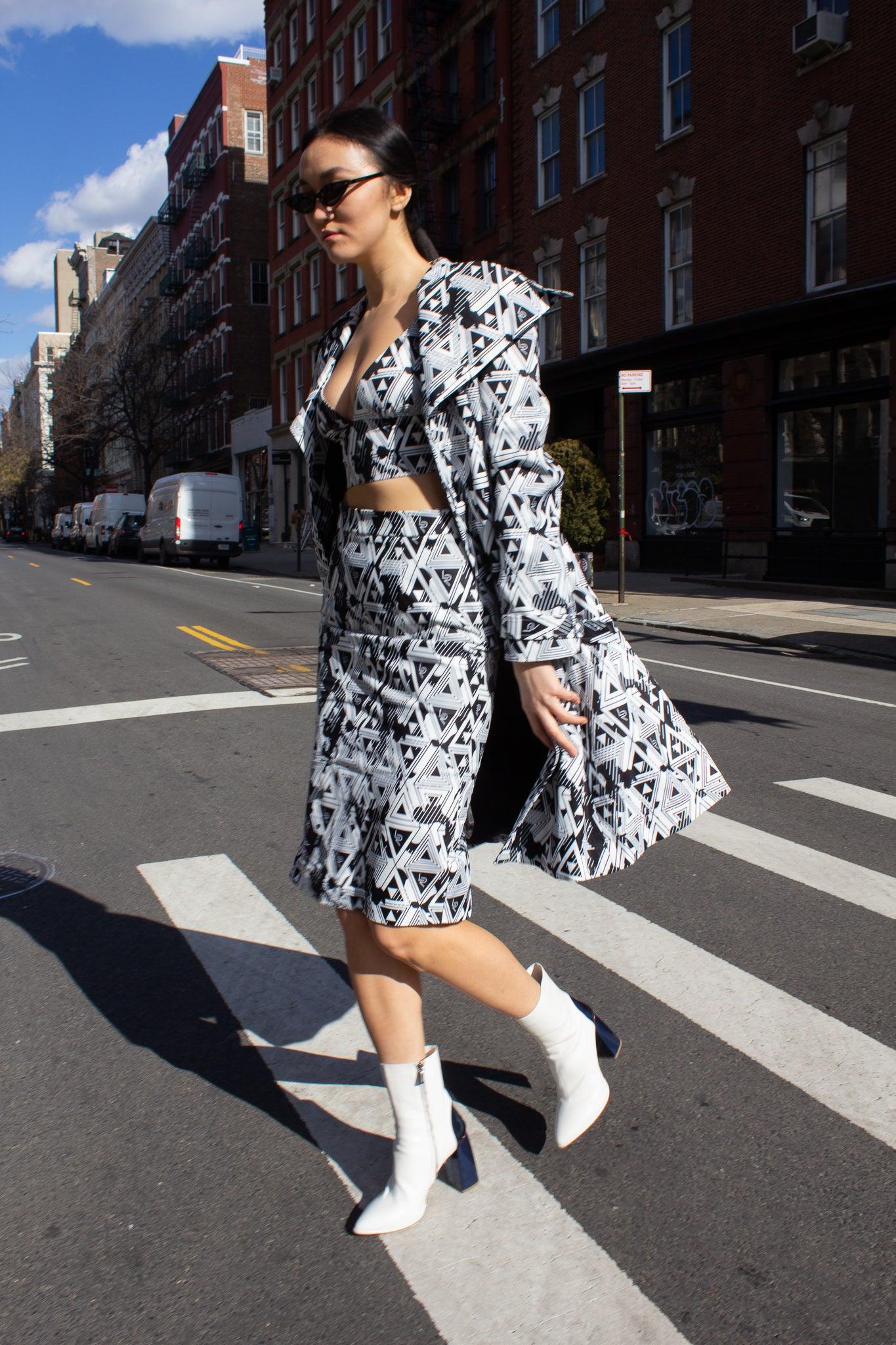 Le Réussi® Fashion - Amour Geometric Long Trench Coat an exquisite fusion of bold design and timeless sophistication, crafted for effortless luxury.