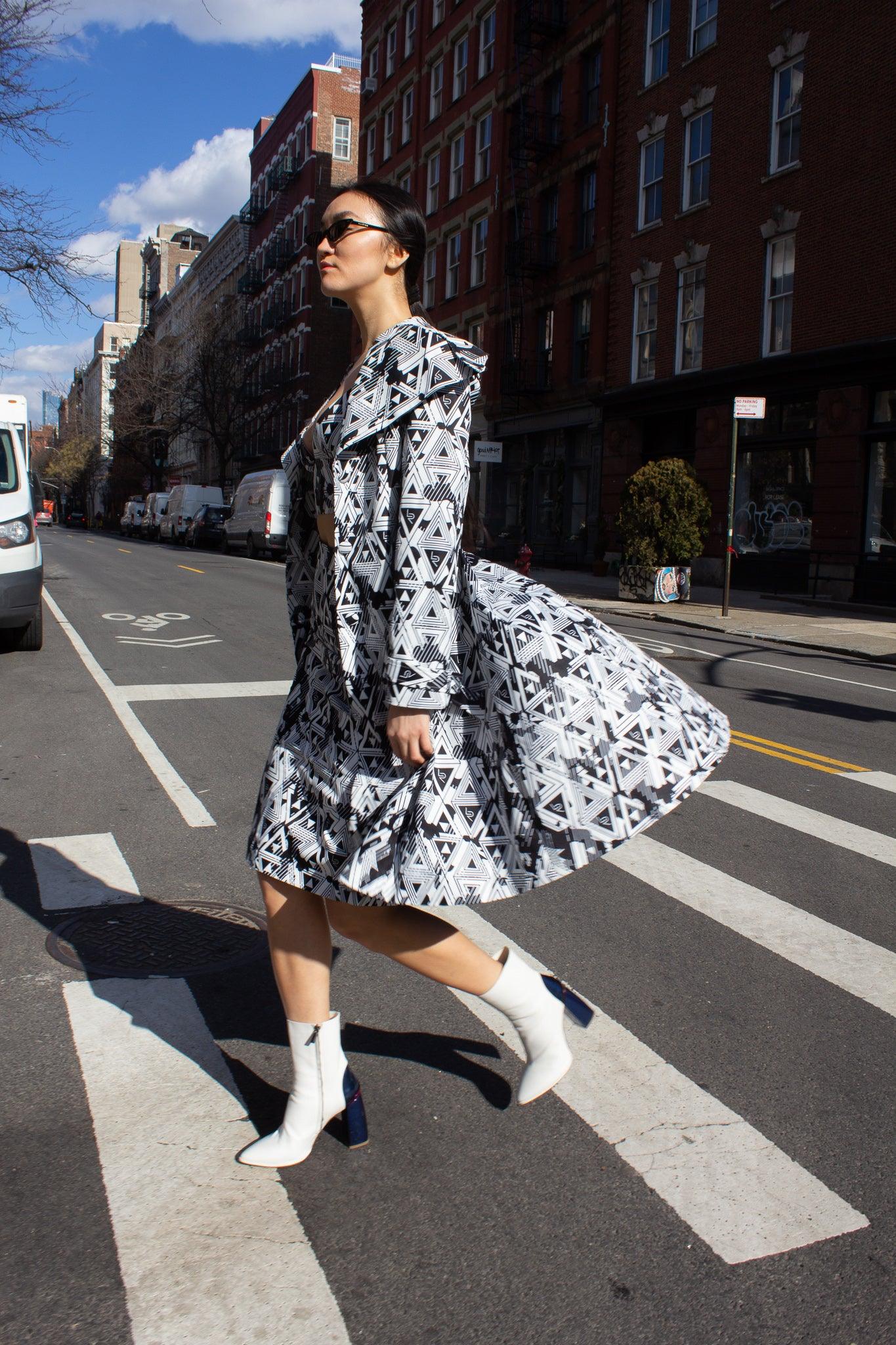 Le Réussi® Fashion - Amour Geometric Long Trench Coat an exquisite fusion of bold design and timeless sophistication, crafted for effortless luxury.