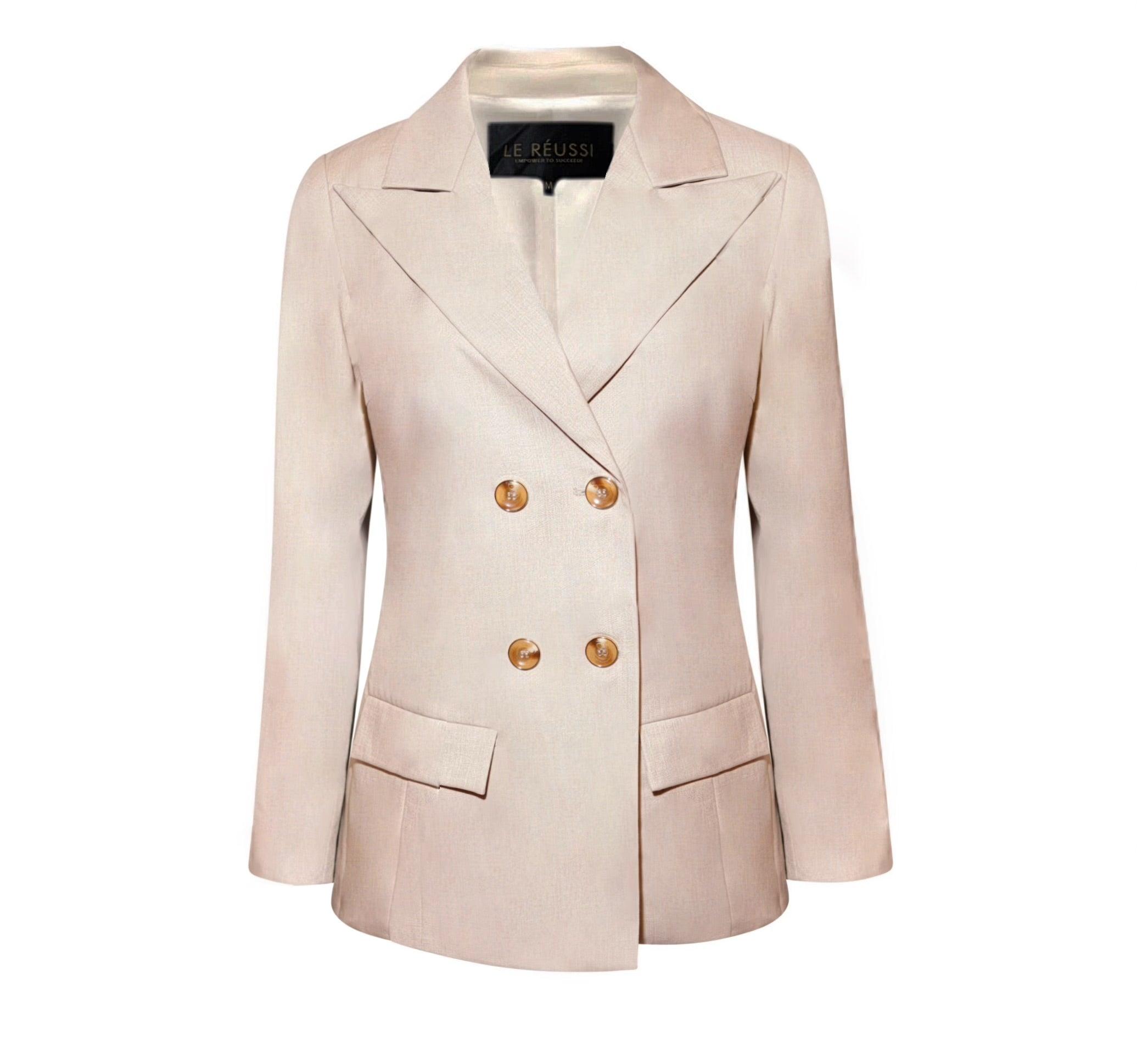 Le Réussi® Fashion - Louise Double-Breasted Wool Blazer with a structured fit and timeless elegance.
