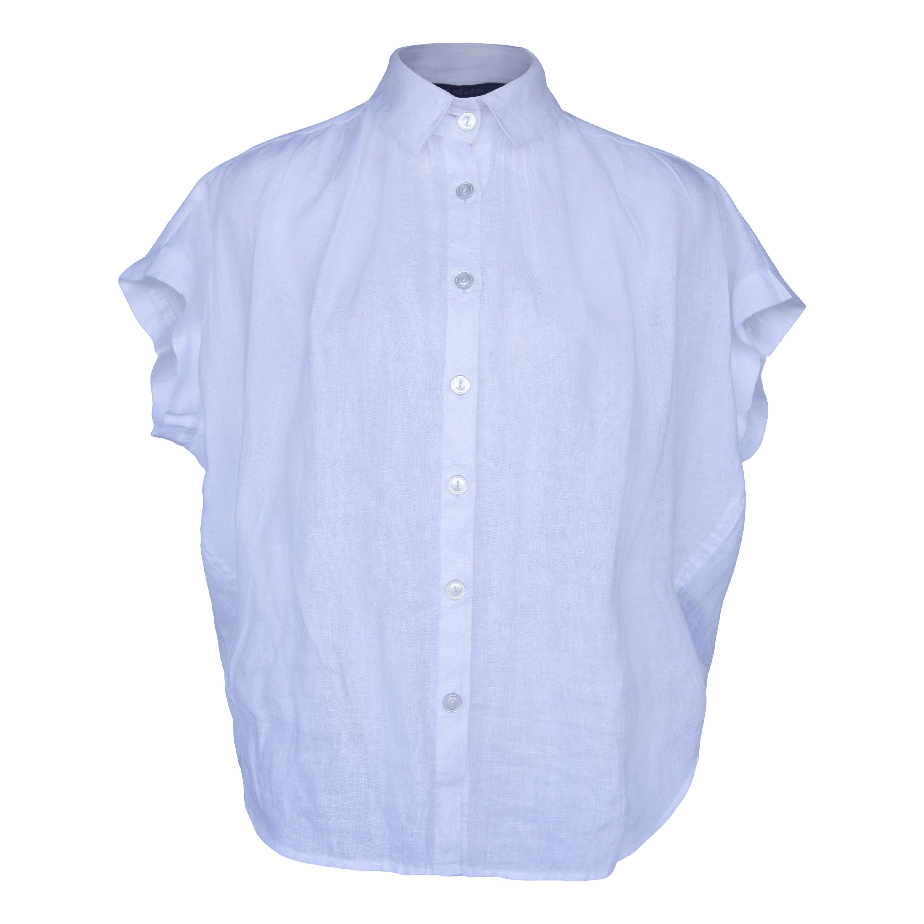 Le Réussi® Fashion - Women's Gather Collar Shirt in White a statement of luxury, elegance, and timeless sophistication.