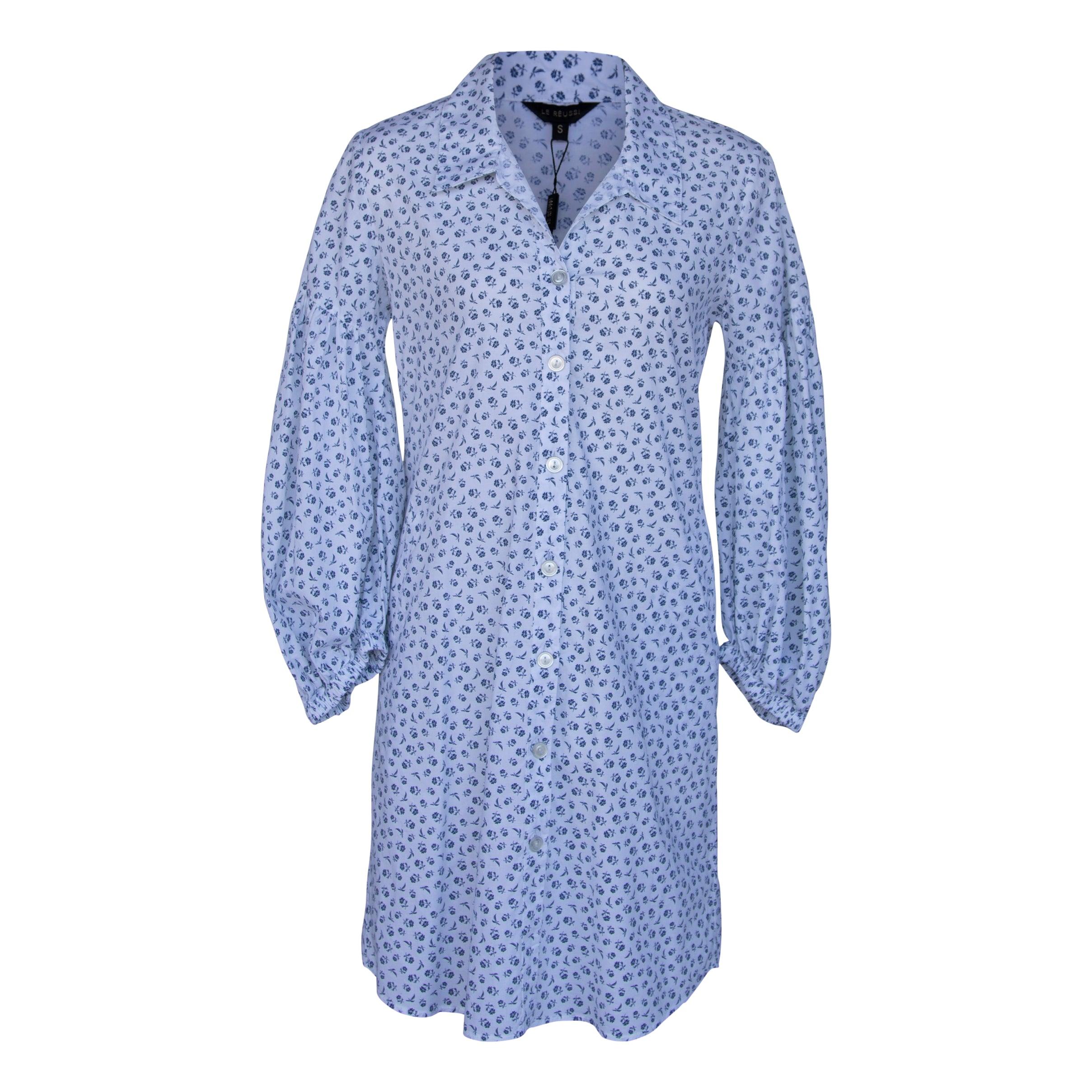 Le Réussi® Fashion - Shirt Dress with Oversized Sleeves in White Floral A Luxurious Fusion of Elegance and Statement Style.