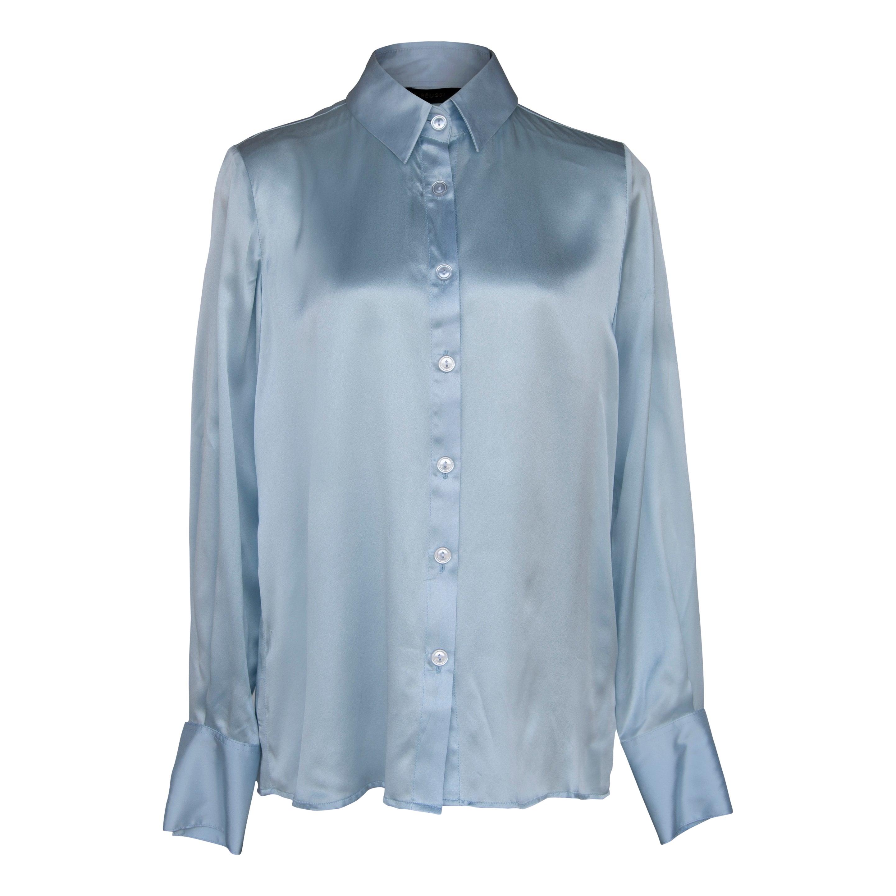  Le Réussi® Fashion - Luxury Luxe Silk Blouse in Blue Elegant, smooth, and effortlessly stylish