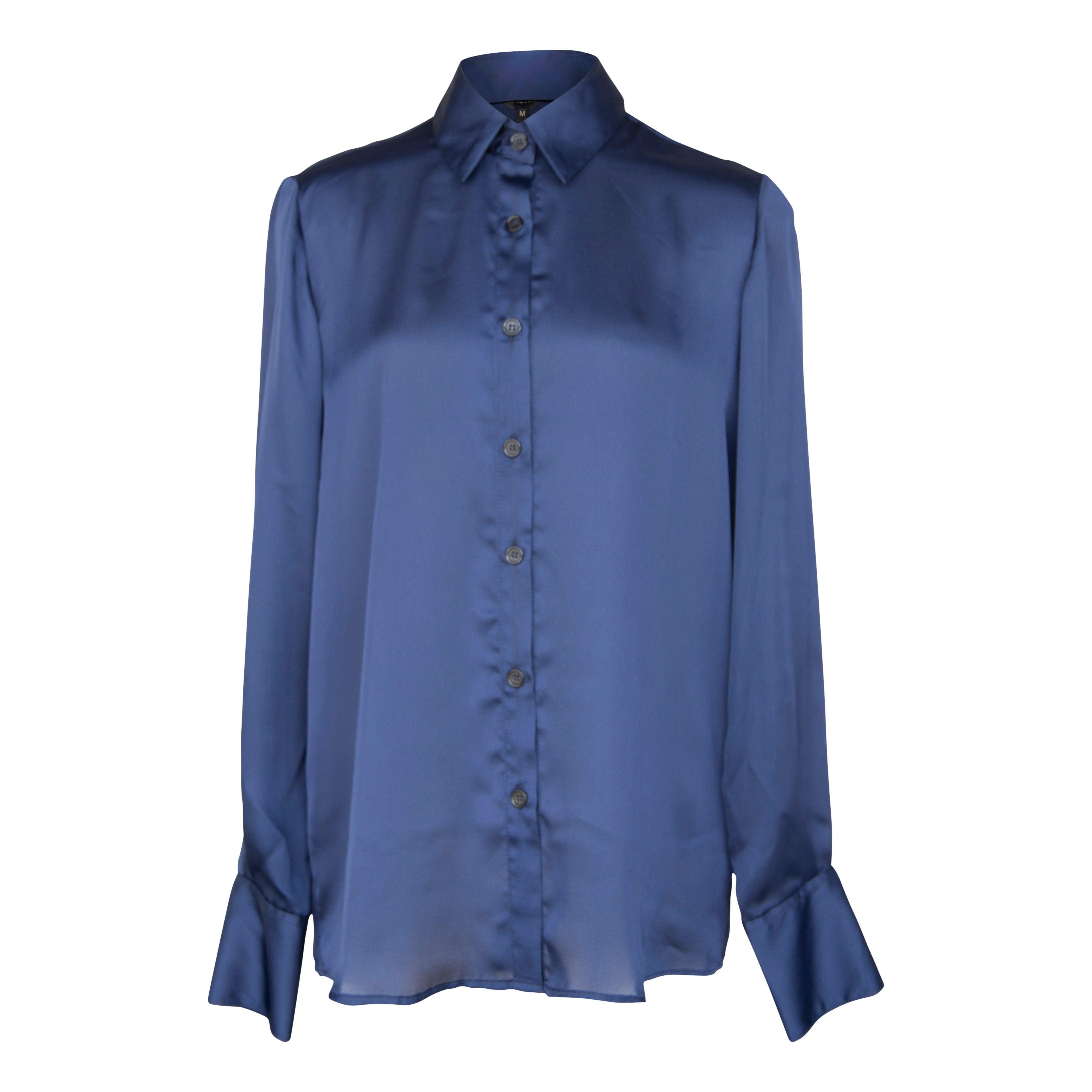 Le Réussi® Fashion - Classy Women's Silk Blouse in Royal Blue pure luxury with timeless elegance.