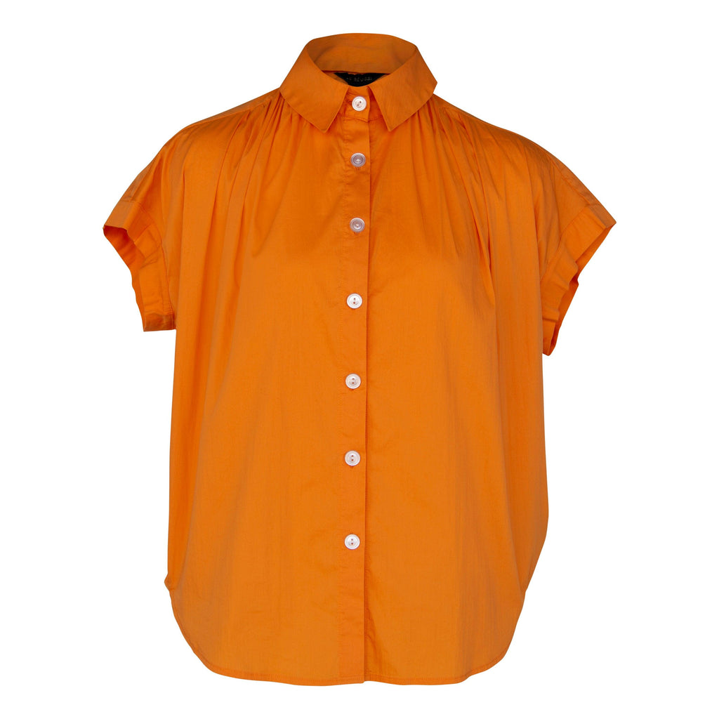 Le Réussi® Fashion - Women's Gather Collar Shirt in Orange bold luxury with effortless elegance.