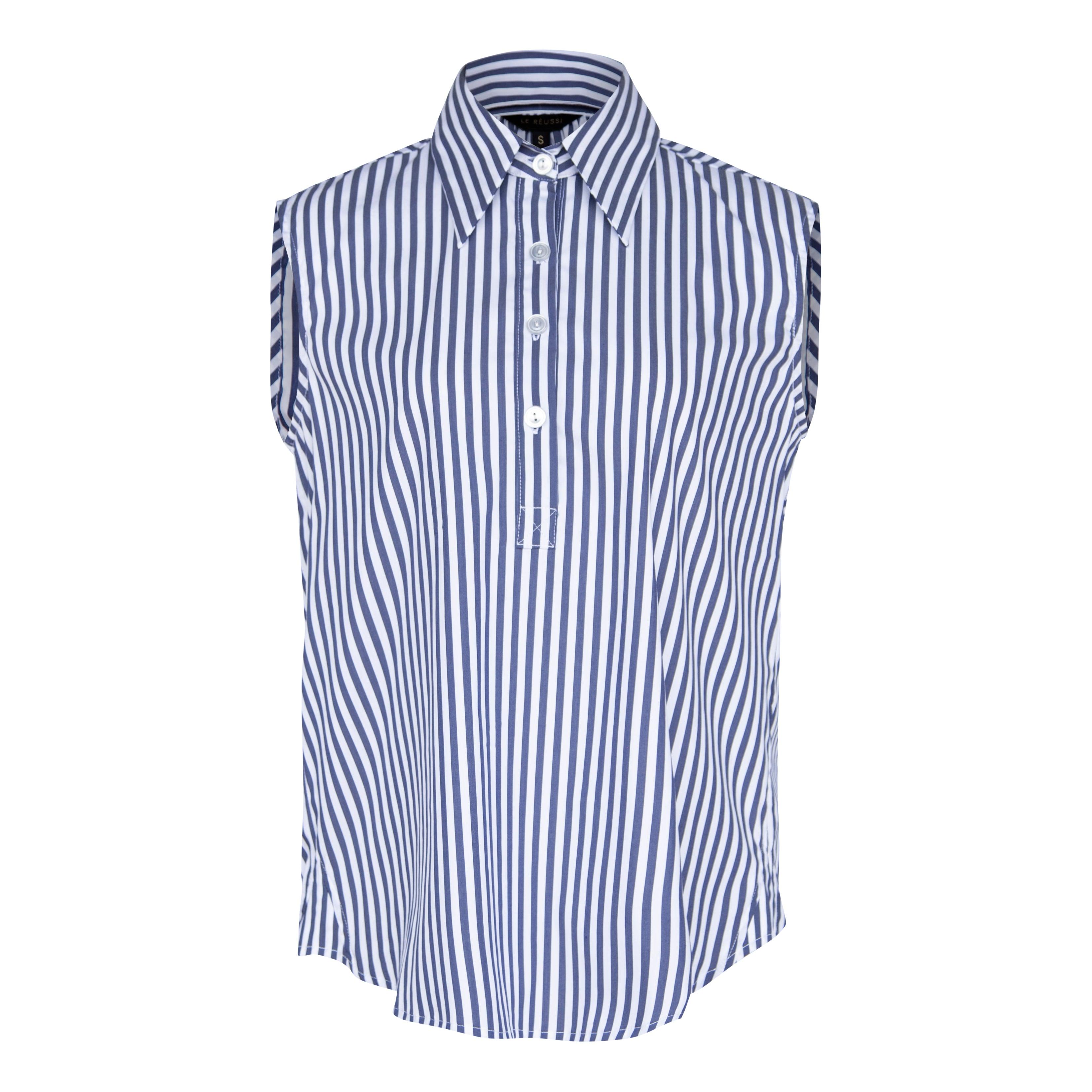 Le Réussi® Fashion - Italian Cotton Blue Stripe Sleeveless Shirt refined luxury with a crisp, modern edge.
