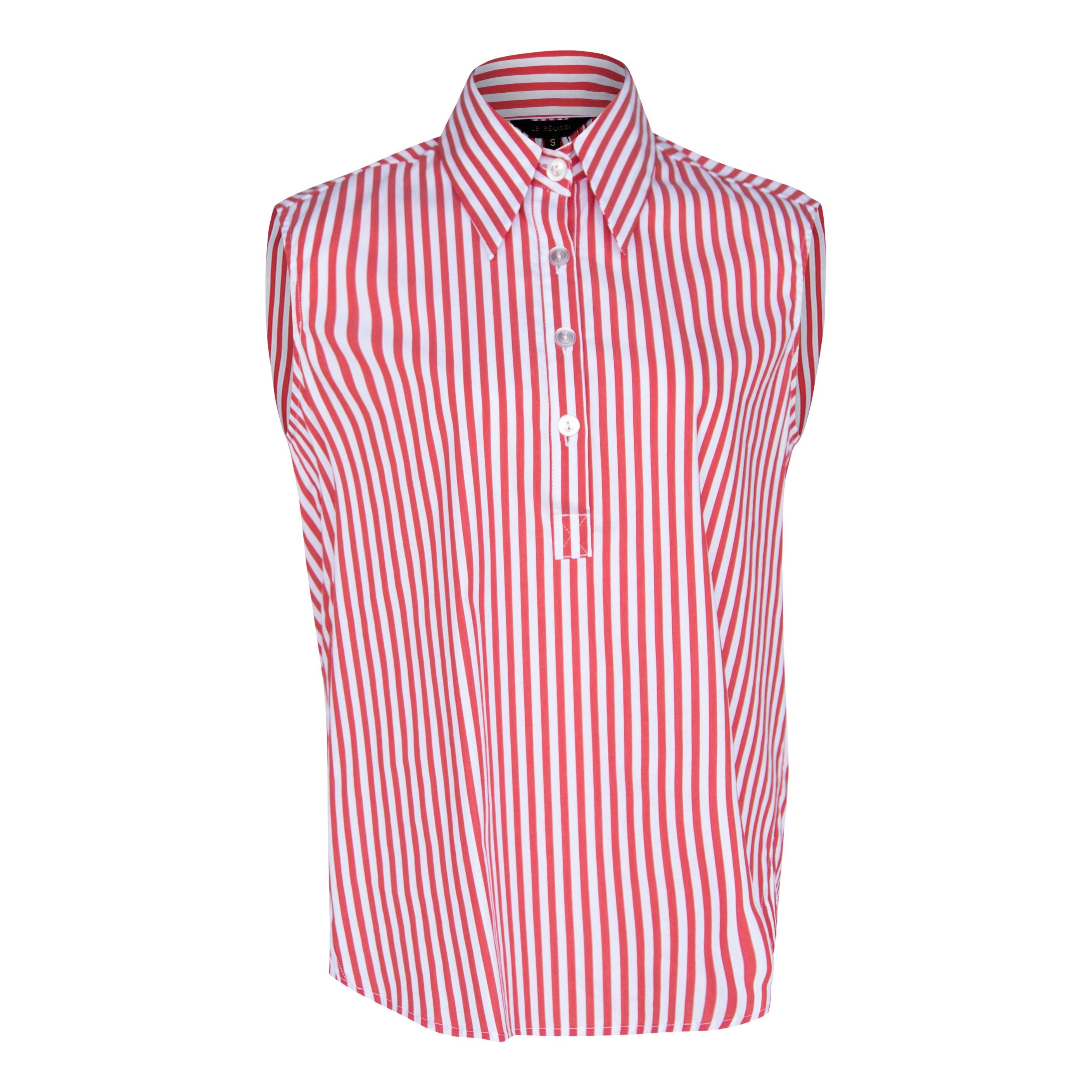 Le Réussi® - Italian Cotton Stripe Red Sleeveless Top luxury meets breezy elegance in every detail.