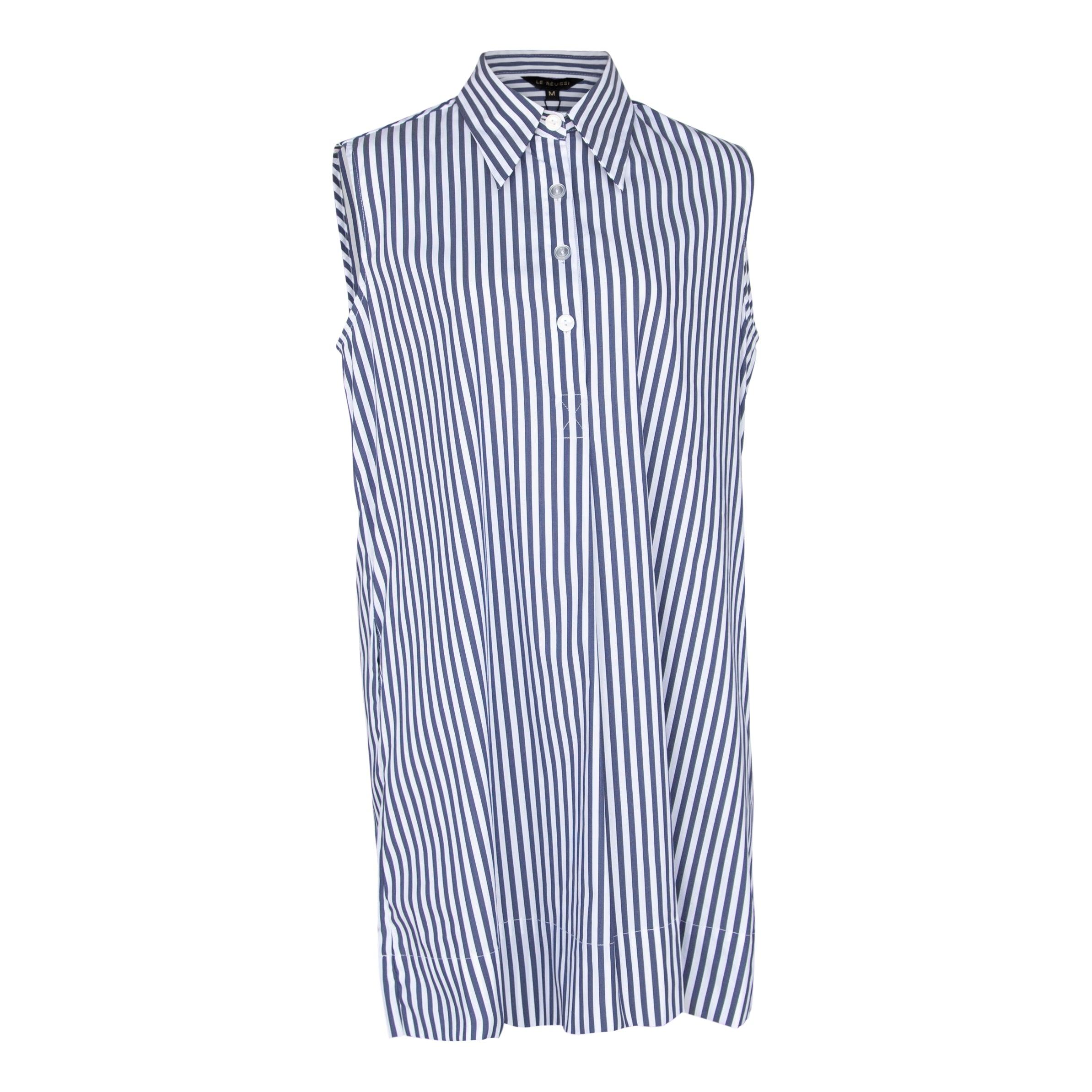 Le Réussi® Italian Cotton Blue Stripe Sleeveless Dress A Luxurious Blend of Freshness and Elegance.