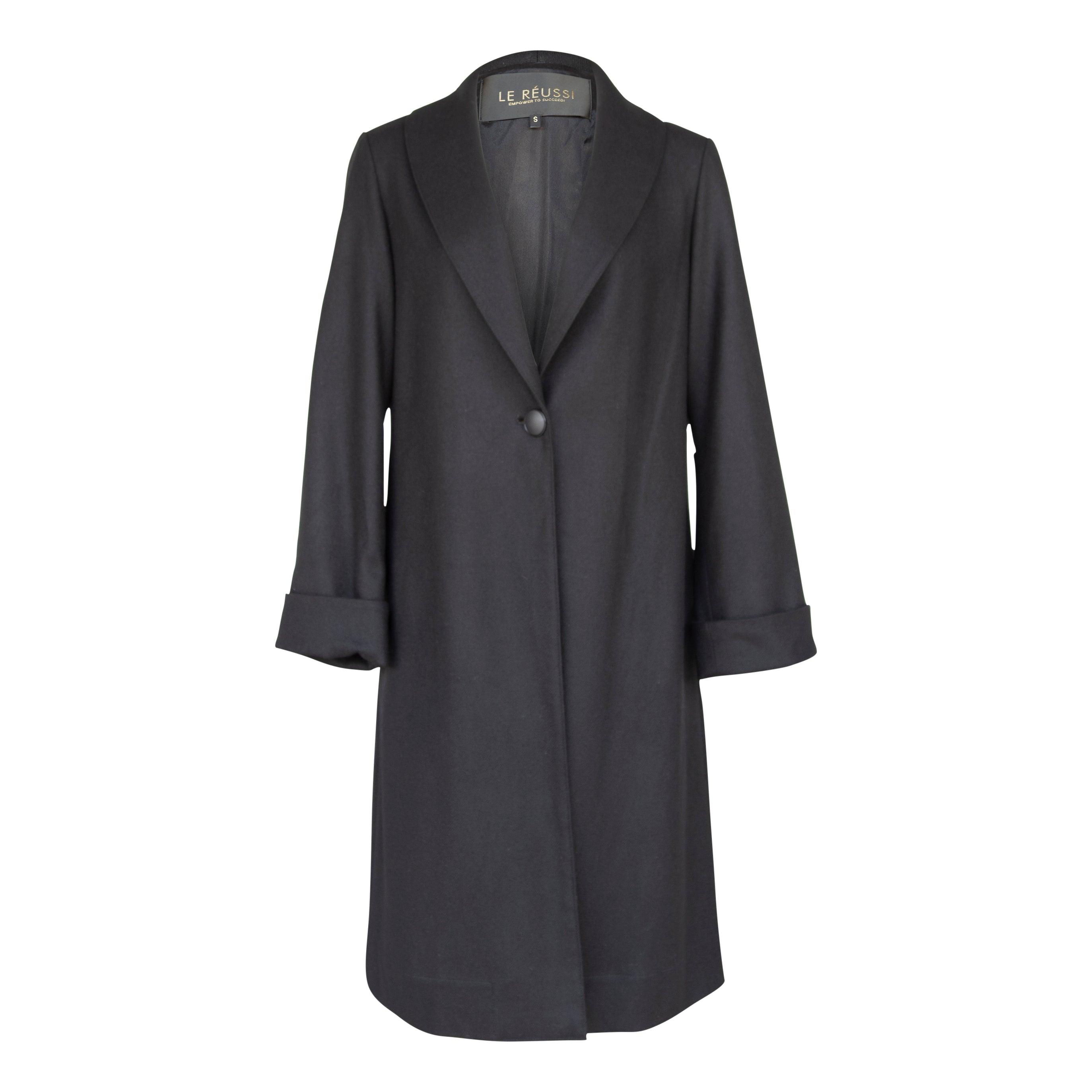 Le Réussi® Fashion - Luxurious Worsted Flannel Long Trench Coat A Sophisticated Statement of Elegance and Style.