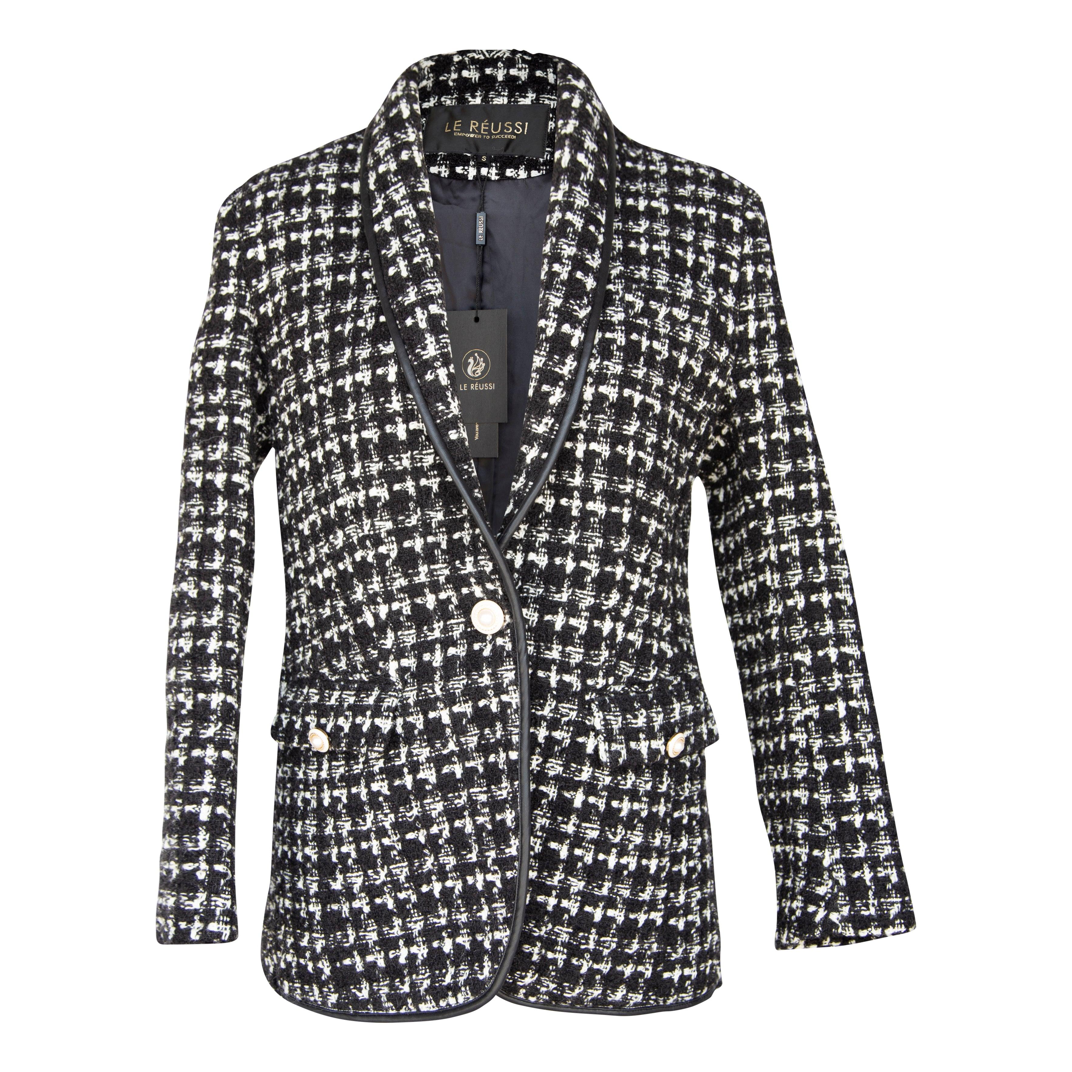 Le Réussi® Fashion - Black & White Tweed Checkers Jacket A Luxurious Fusion of Classic Elegance and Modern Sophistication.