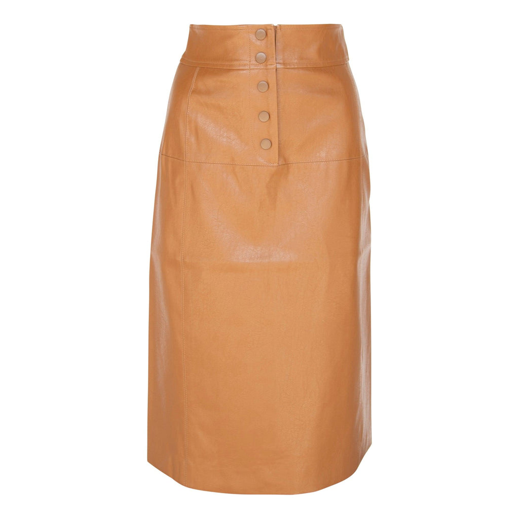 Le Réussi® Glossy Brown Vegan Leather Pencil Skirt A Luxurious Statement of Elegance and Edge.