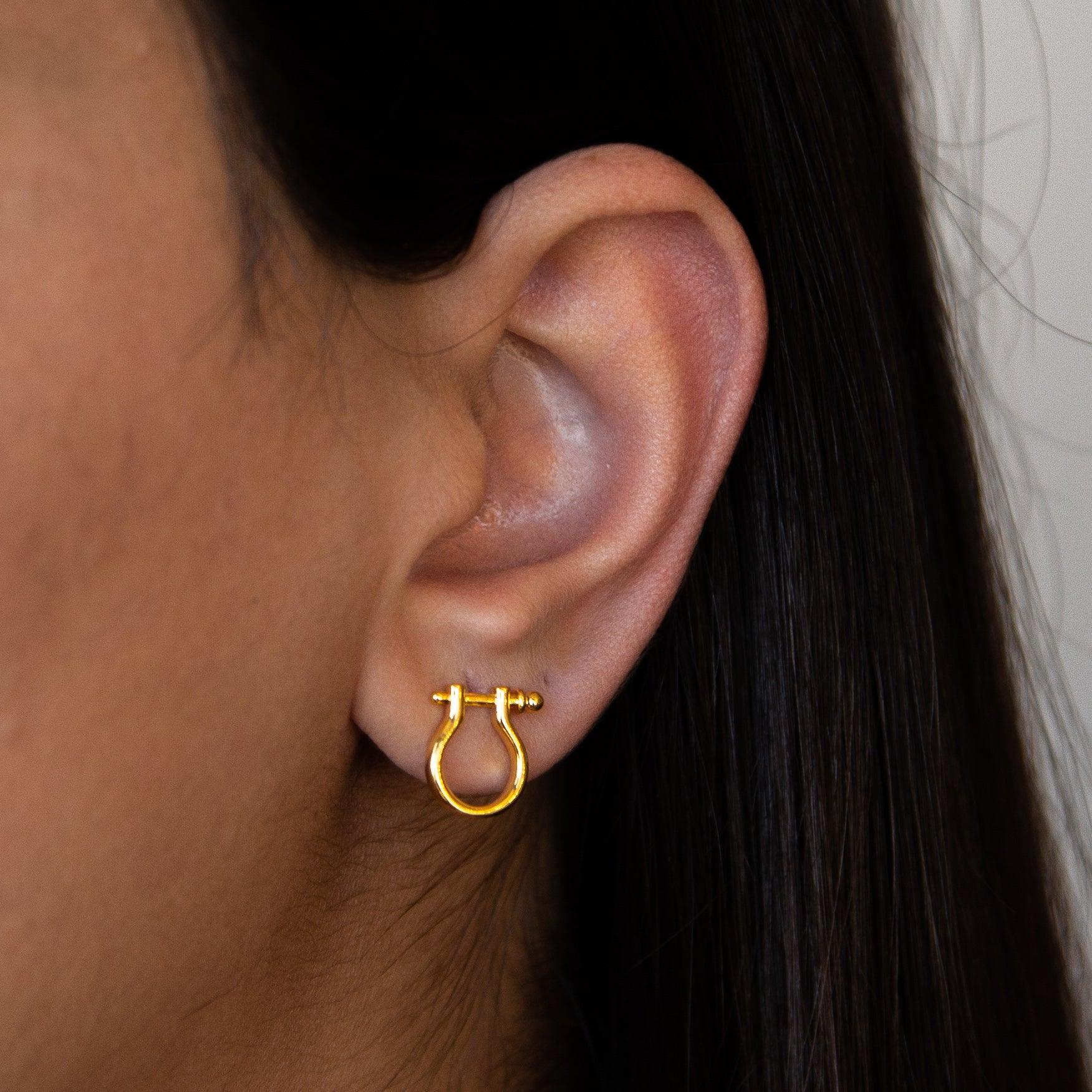 Golden Horseshoe Mini Earrings – gold-plated lucky charm earrings for women, delicate minimalist jewelry