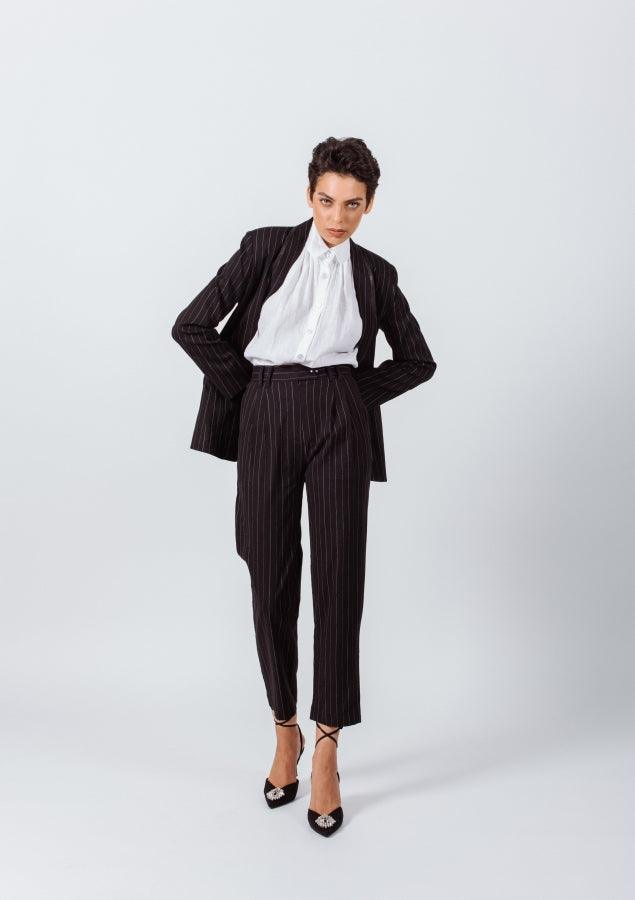Le Réussi® Fashion - Black Pinstripes Suit Pants A Luxurious Take on Timeless Power Dressing.