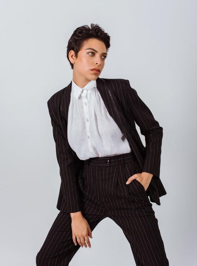 Le Réussi® Fashion - Black Pinstripes Suit Pants A Luxurious Take on Timeless Power Dressing.
