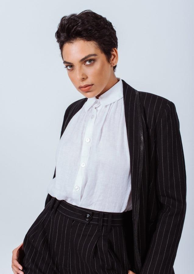 Le Réussi® Fashion - Black Pinstripes Suit Pants A Luxurious Take on Timeless Power Dressing.