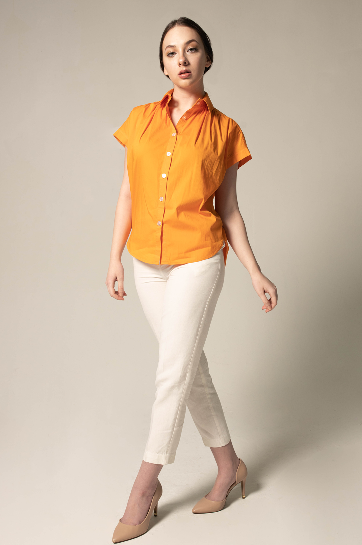 Women's Gather Collar Shirt in Orange - Le Réussi®