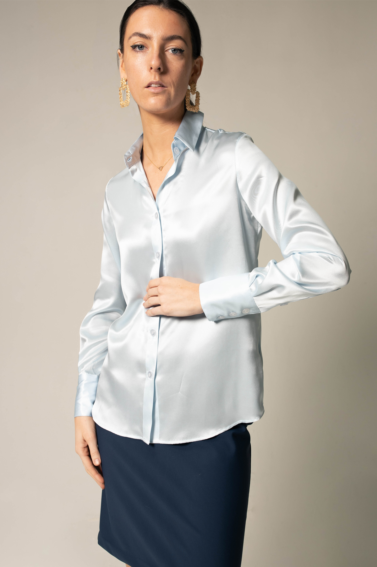  Le Réussi® Fashion - Luxury Luxe Silk Blouse in Blue Elegant, smooth, and effortlessly stylish