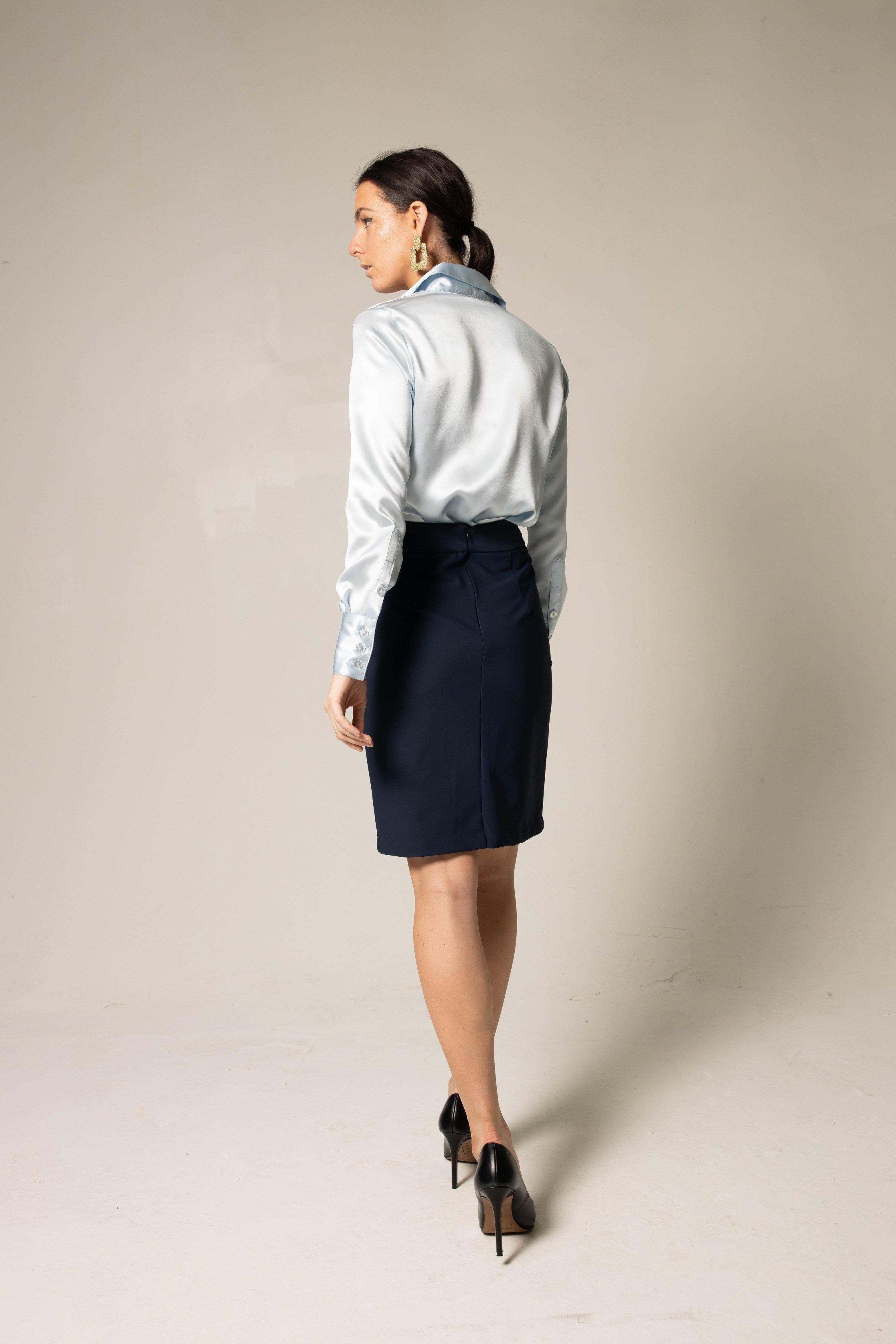  Le Réussi® Fashion - Luxury Luxe Silk Blouse in Blue Elegant, smooth, and effortlessly stylish