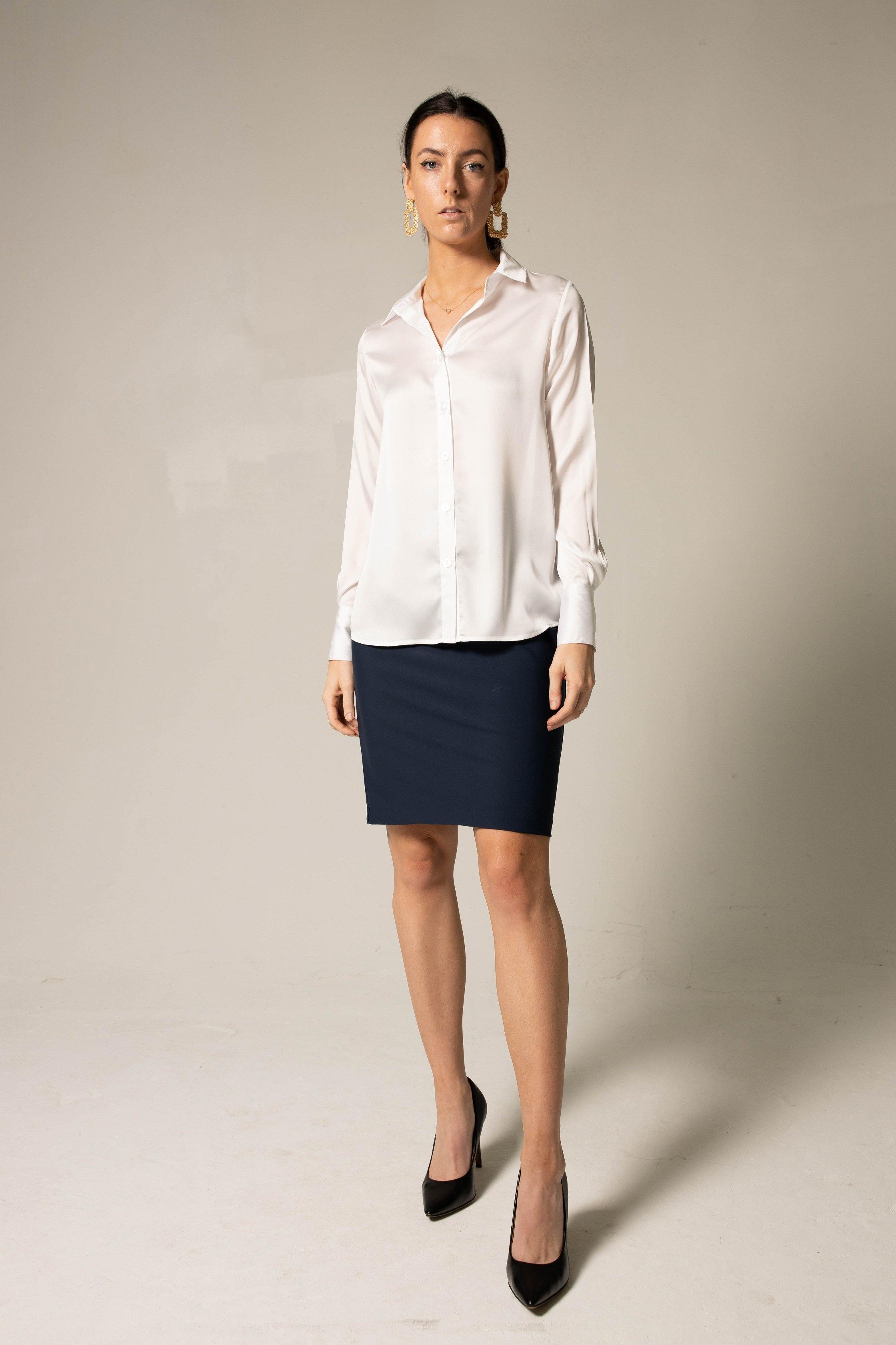 Le Réussi® Fashion -  Luxury Elegance Silk Blouse in White Timeless, sophisticated, and effortlessly chic.
