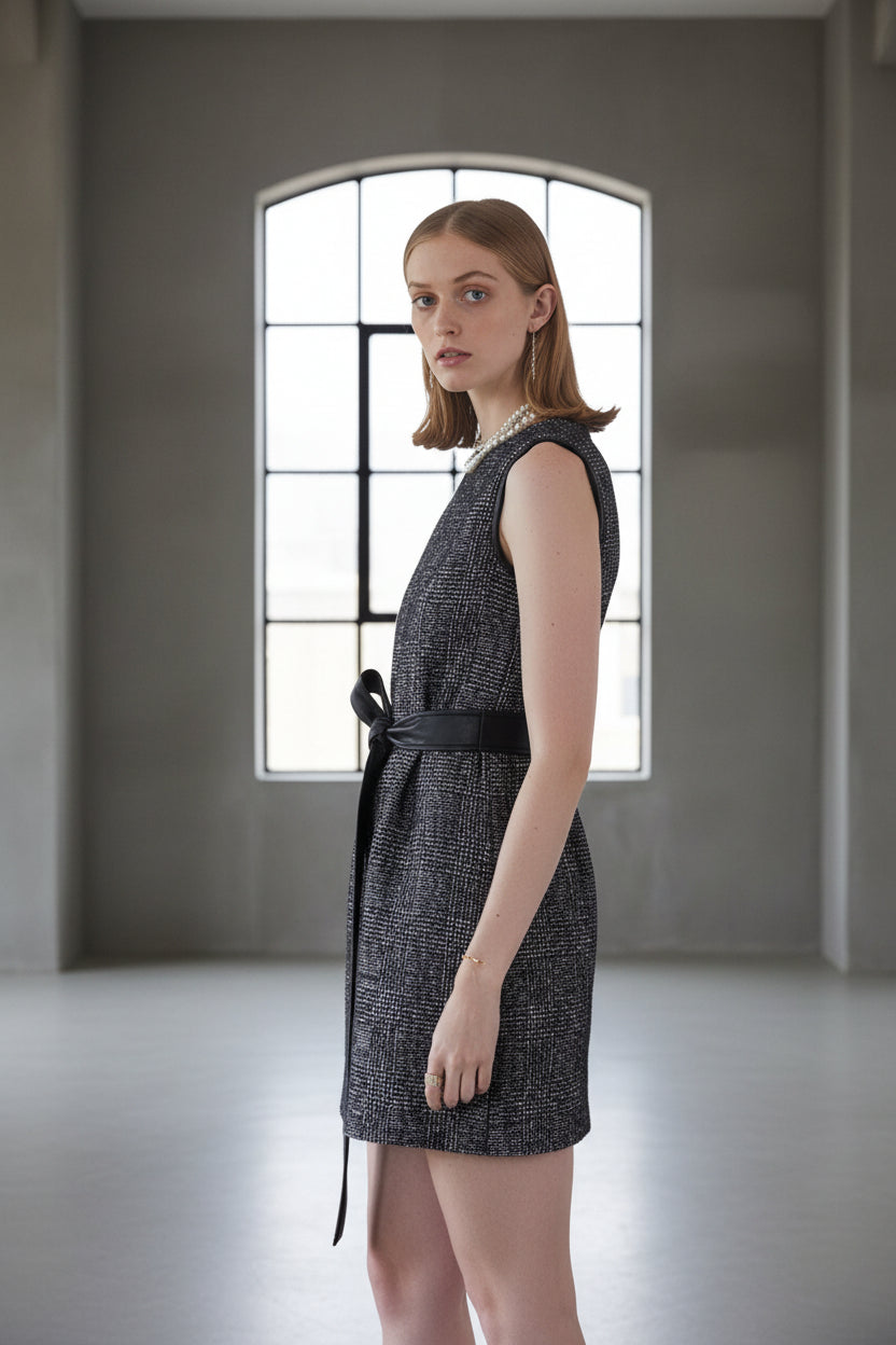 ebony mini dress black Ebony Mini Tweed Dress XS / black/white