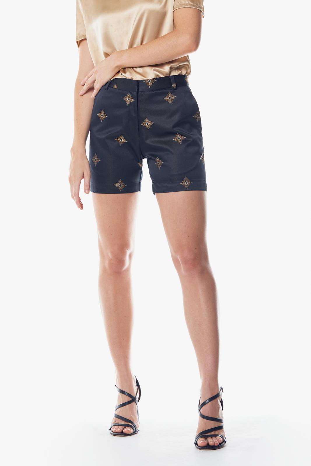 Le Réussi® Fashion - Black and Gold Shorts – A Luxurious Blend of Glamour and Sophistication.