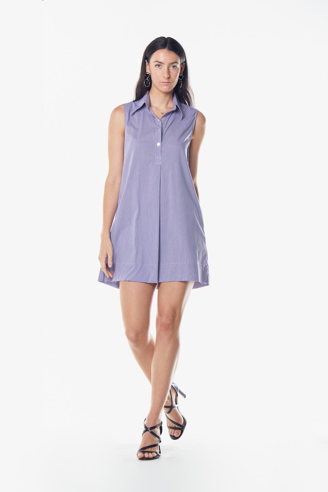 Le Réussi® Fashion - Italian Cotton Sleeveless Dress in Purple A Luxurious Fusion of Elegance and Effortless Grace.