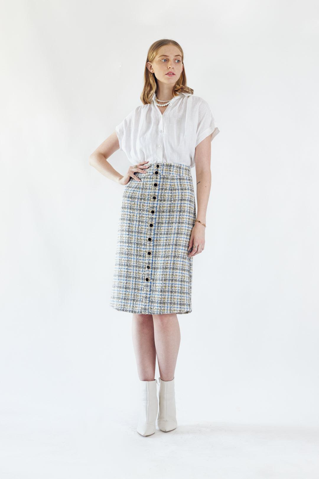 Le Réussi® Fashion - Luxe Plaid Tweed Pencil Skirt A Sophisticated Touch of Luxury and Elegance.