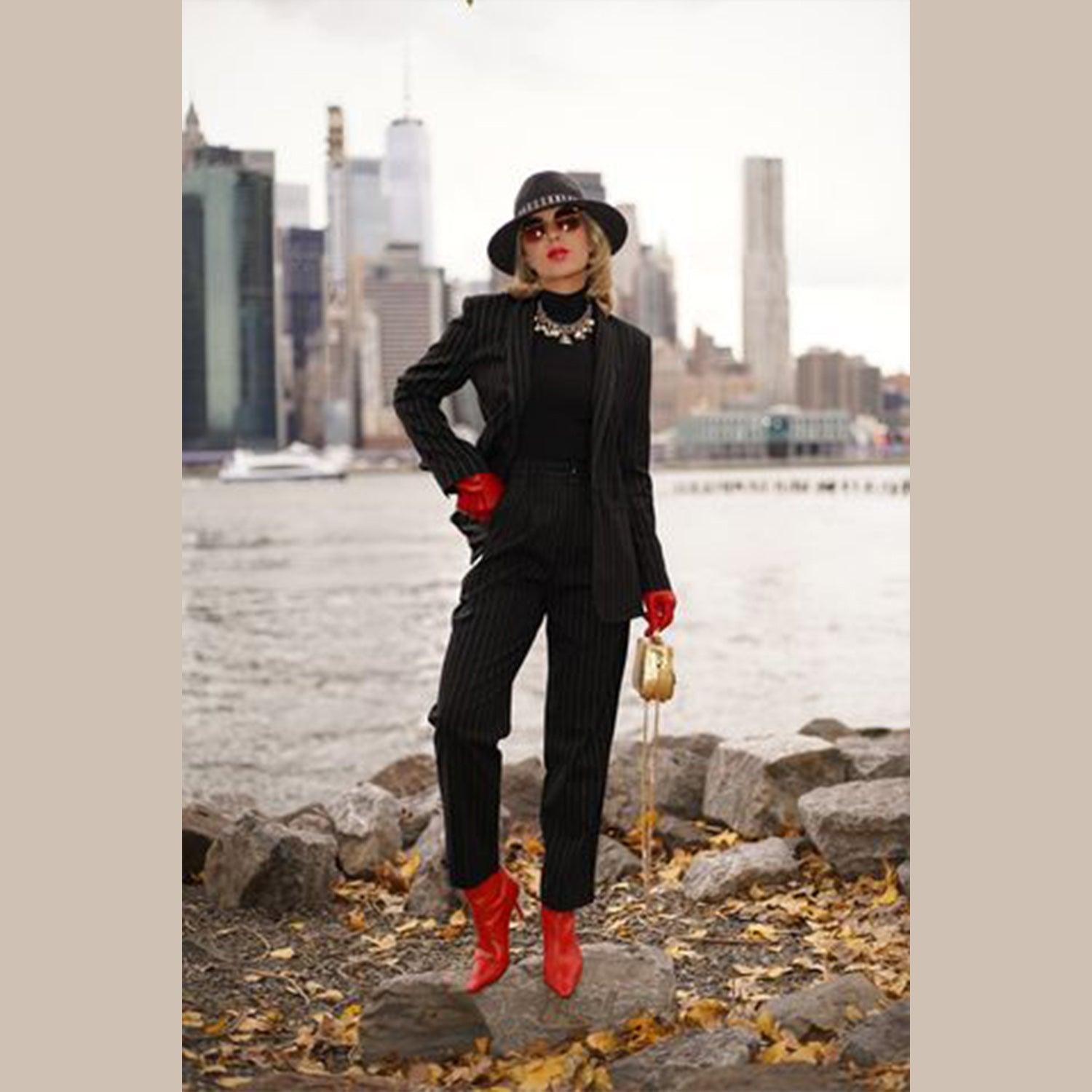 Le Réussi® Fashion - Black Pinstripes Suit Pants A Luxurious Take on Timeless Power Dressing.