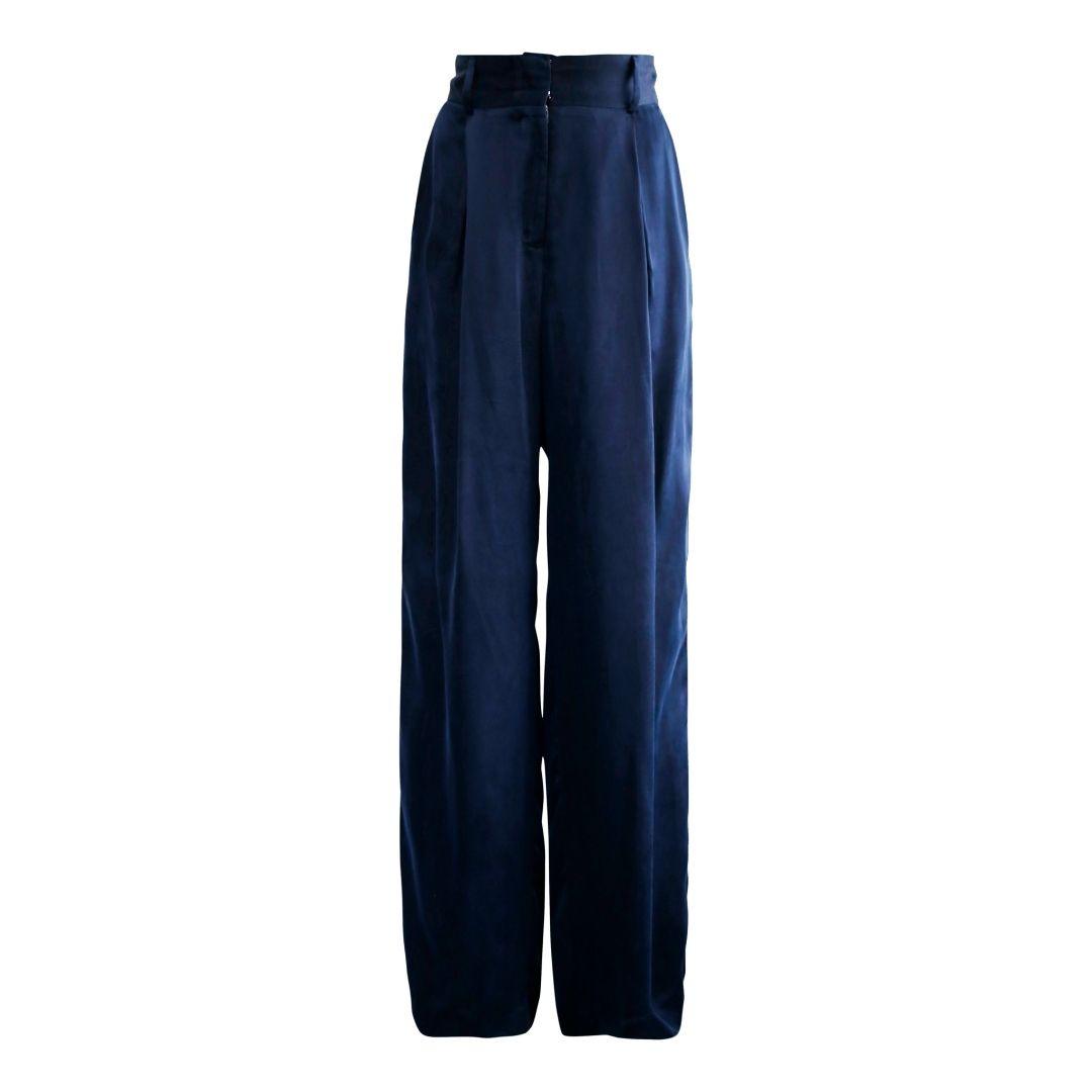  Le Réussi® Fashion-Remi Navy Wide-Leg Pants with luxury style tailoring, made from twill silk